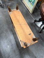 Mid-Century Modern Magazine and Record Rack, Two-Bay Open Frame with Splayed Tapered Legs and Brass Ferrules, c. 1955–1970