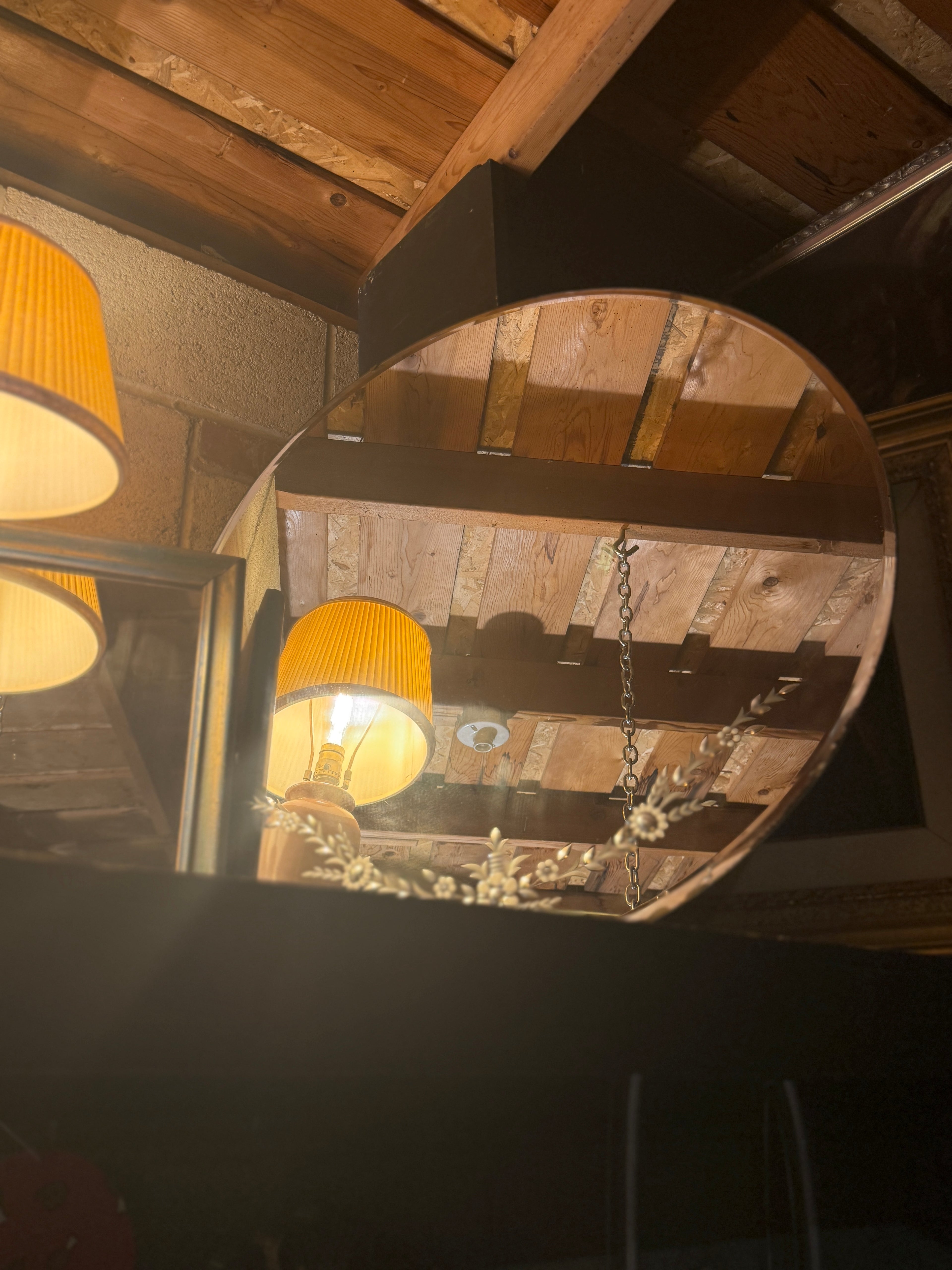 Early 20th Century Etched Round Mirror with Floral Garland, c. 1905–1925