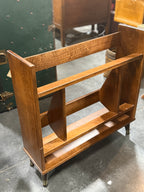 Mid-Century Modern Magazine and Record Rack, Two-Bay Open Frame with Splayed Tapered Legs and Brass Ferrules, c. 1955–1970