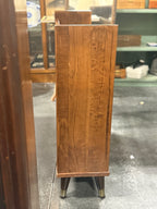 Mid-Century Modern Magazine and Record Rack, Two-Bay Open Frame with Splayed Tapered Legs and Brass Ferrules, c. 1955–1970