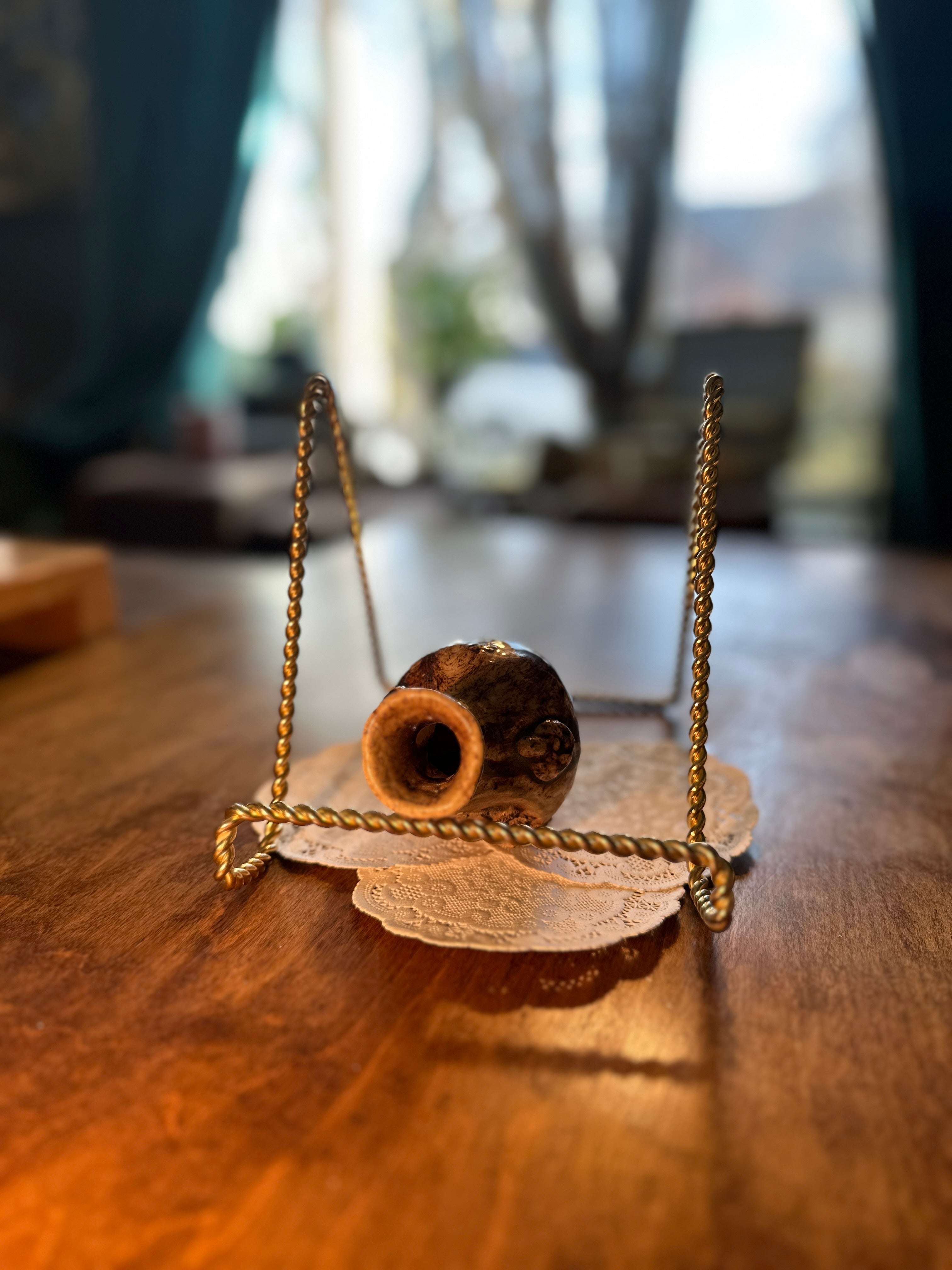 Hand-Carved Relief Studio Pottery Miniature Landscape Vase, Asian Motif c.1960s