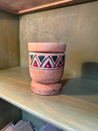 Turned Wood Lidded Canister with Hand-Painted Chevron Band in Red, Green and Black, Folk Woodenware, c. 1940–1960