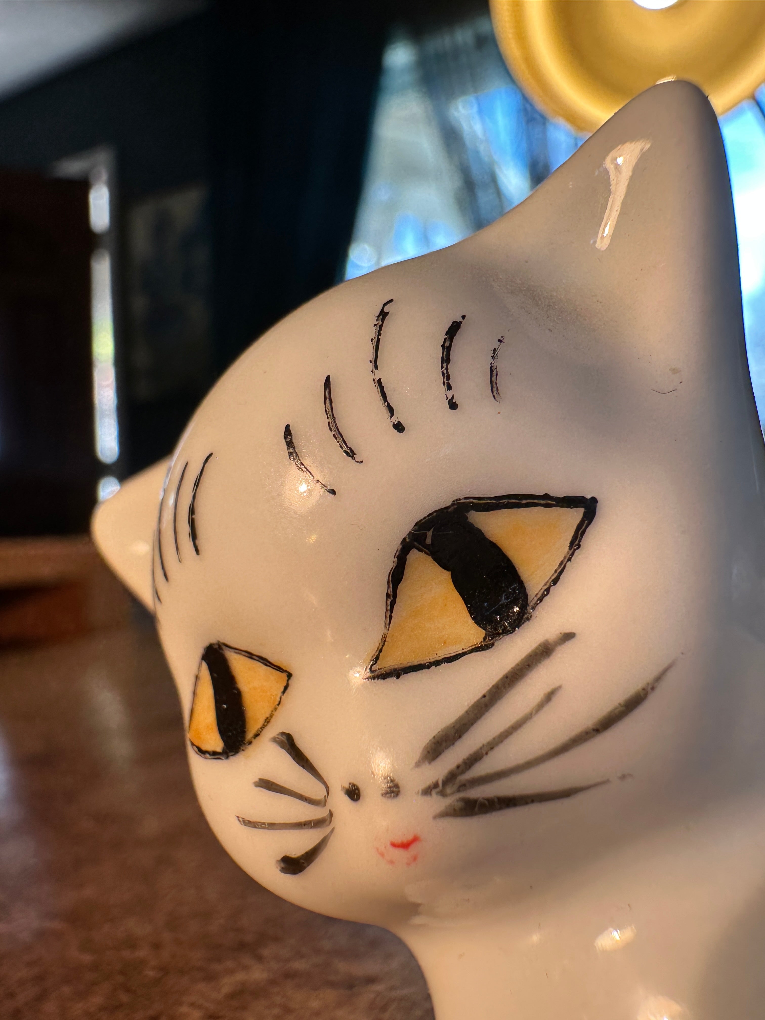 Vintage Mid-Century Porcelain Kitten Figurine, Hand-Painted Ceramic Cat c.1960s