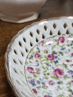 Reticulated Porcelain Bowl, Ribbon-Pierced Border over Chintz Rose Decoration with Gilt Rim, c. 1940–1970
