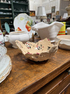 Hand-Built Art Pottery Bowl with Impressed Relief, Pierced Openwork and Painted Glasgow Roses, Signed, c. 1900–1930