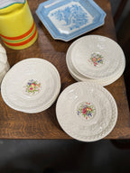 Wedgwood “Mayfair” Saucers on the Embossed Wellesley Shape, Made in England, c. 1934–1950 (Set of 5)