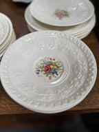 Wedgwood “Mayfair” Saucers on the Embossed Wellesley Shape, Made in England, c. 1934–1950 (Set of 5)