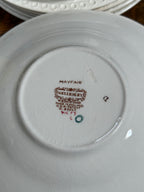 Five Wedgwood “Mayfair” Plates on the Embossed Wellesley Shape, Made in England, c. 1934–1950