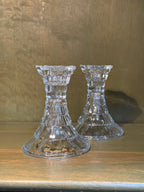 Pair of Pressed Glass Candlesticks, Stepped Tiers with Crown-Notched Socket and Flared Foot, c. 1960–2000