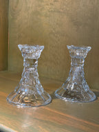 Pair of Pressed Glass Candlesticks, Stepped Tiers with Crown-Notched Socket and Flared Foot, c. 1960–2000