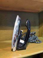General Electric Model F47 Spray, Steam & Dry Travel Iron in Chrome and Cast Aluminium, Complete with Original Box and Hang Tag, c. 1960–1970