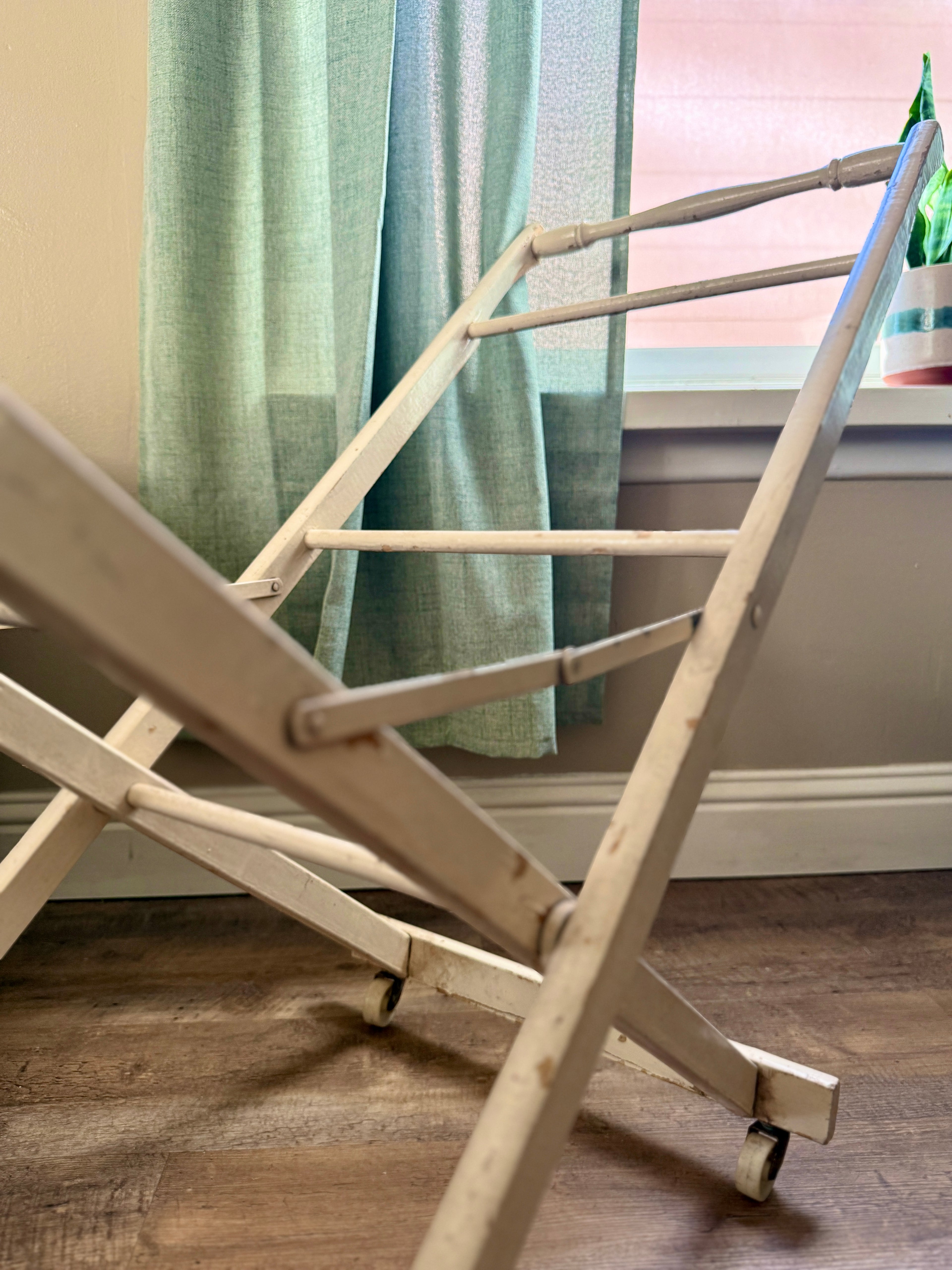 Antique Folding Laundry Rack with Casters (c.1910–1930) | Early 20th Century Wooden Clothes Airer