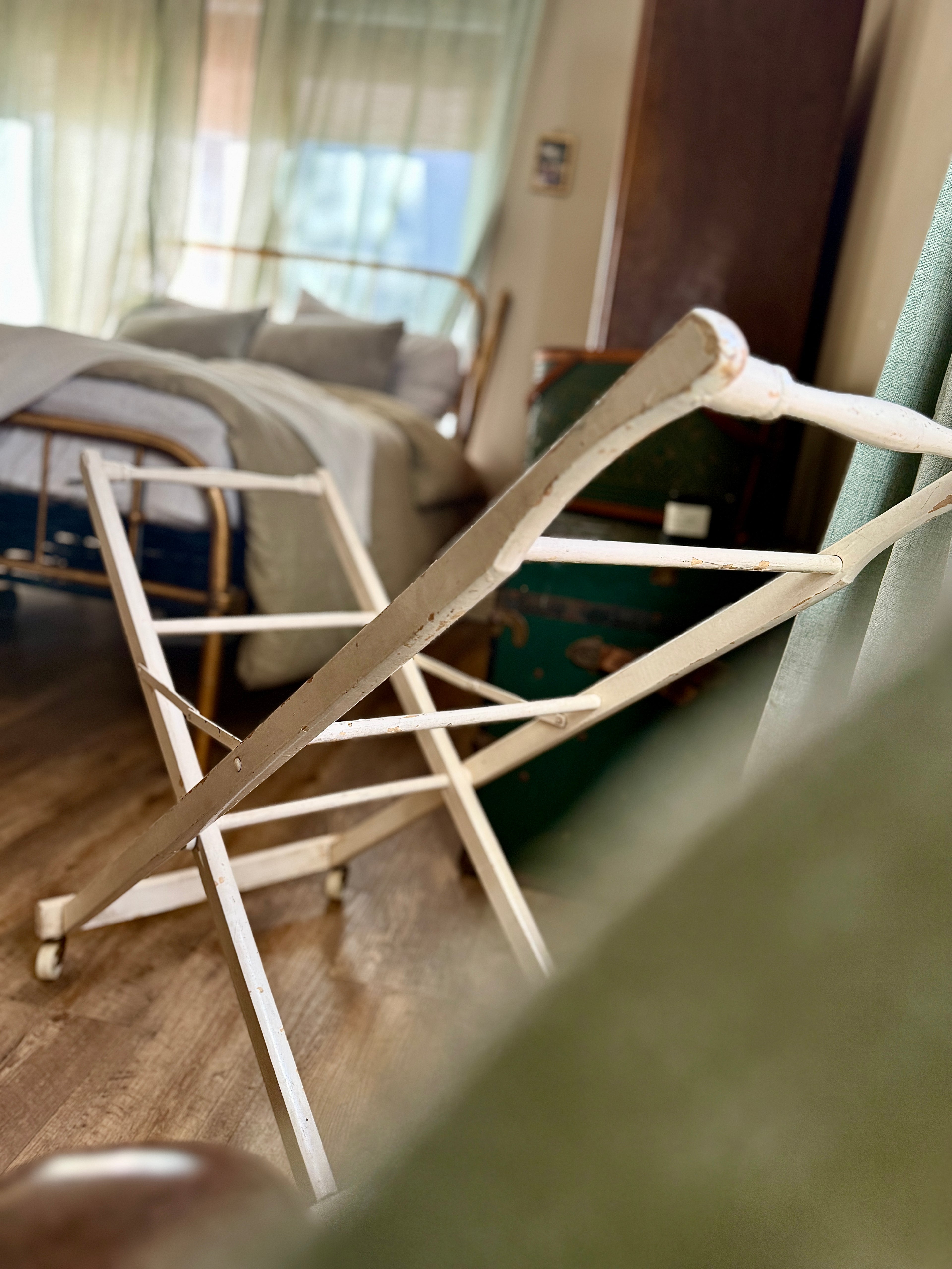 Antique Folding Laundry Rack with Casters (c.1910–1930) | Early 20th Century Wooden Clothes Airer
