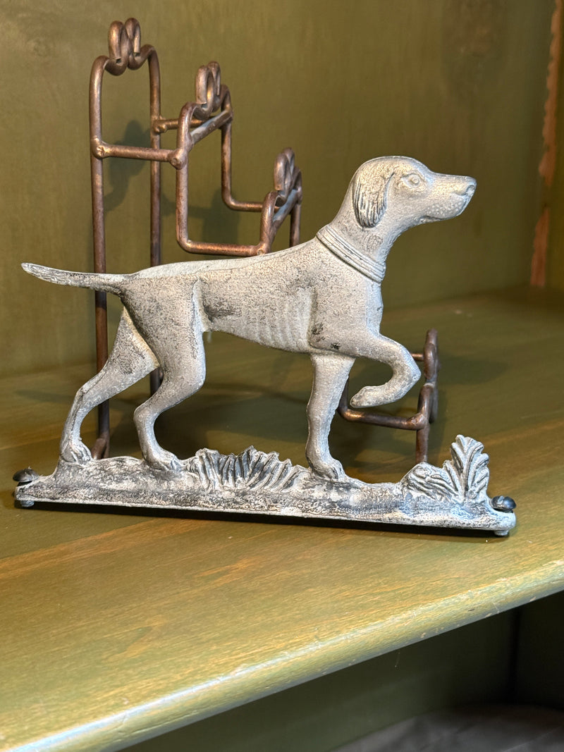 Cast Aluminum Pointer on Point, Sporting Dog Fence and Gate Topper on a Grassy Groundline with Steel Clamp Bar, American, c. 1950–1980