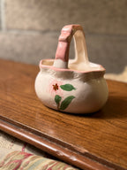 Vintage Mid-Century Hand-Painted Ceramic Basket with Floral Motif