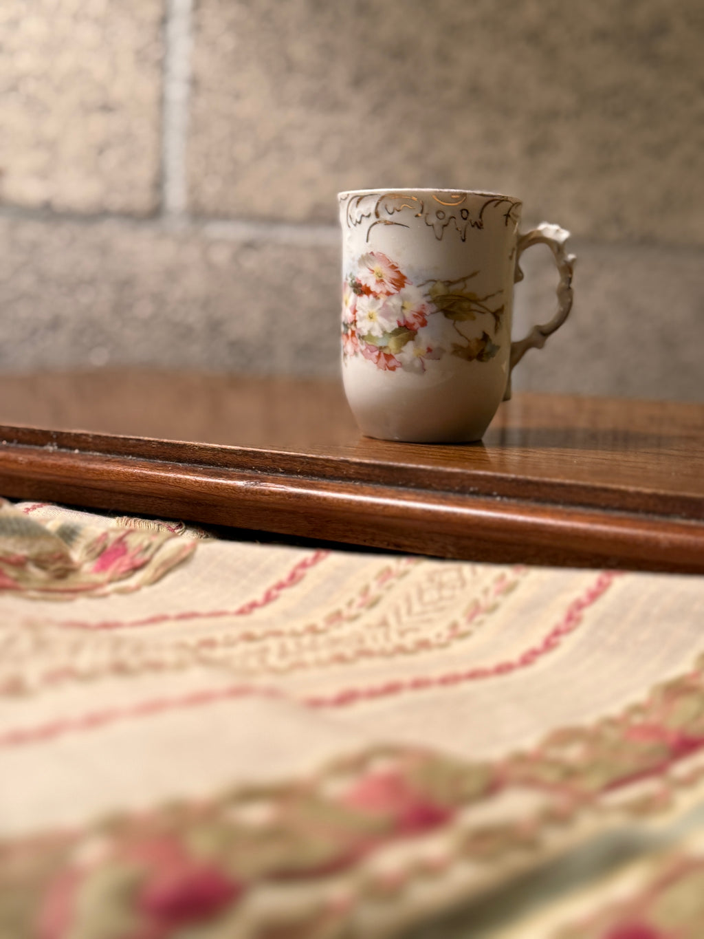 Vintage Floral Porcelain Demitasse Tea Cup with Gilt Rim Early-mid 20th Century