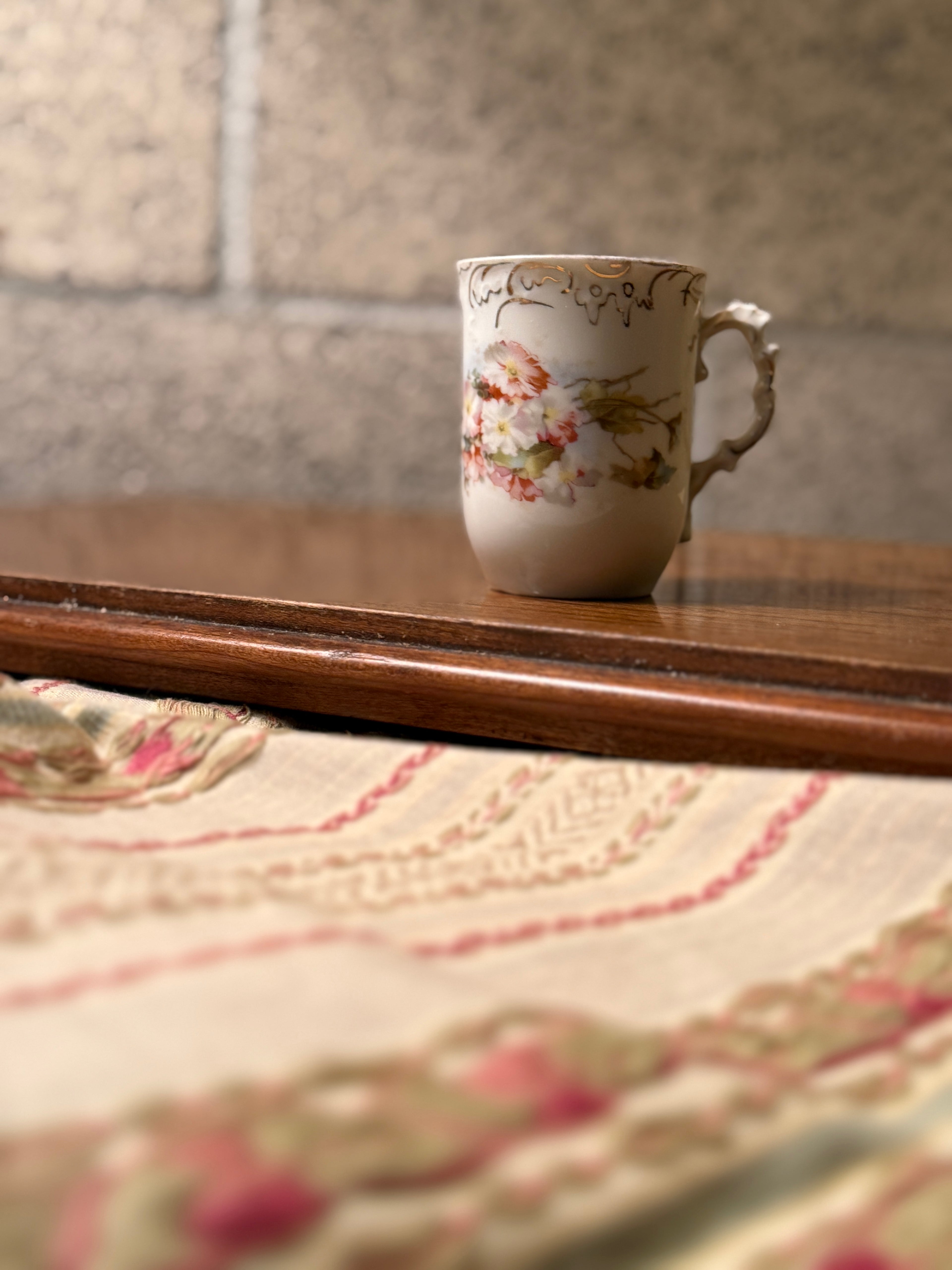Vintage Floral Porcelain Demitasse Tea Cup with Gilt Rim Early-mid 20th Century