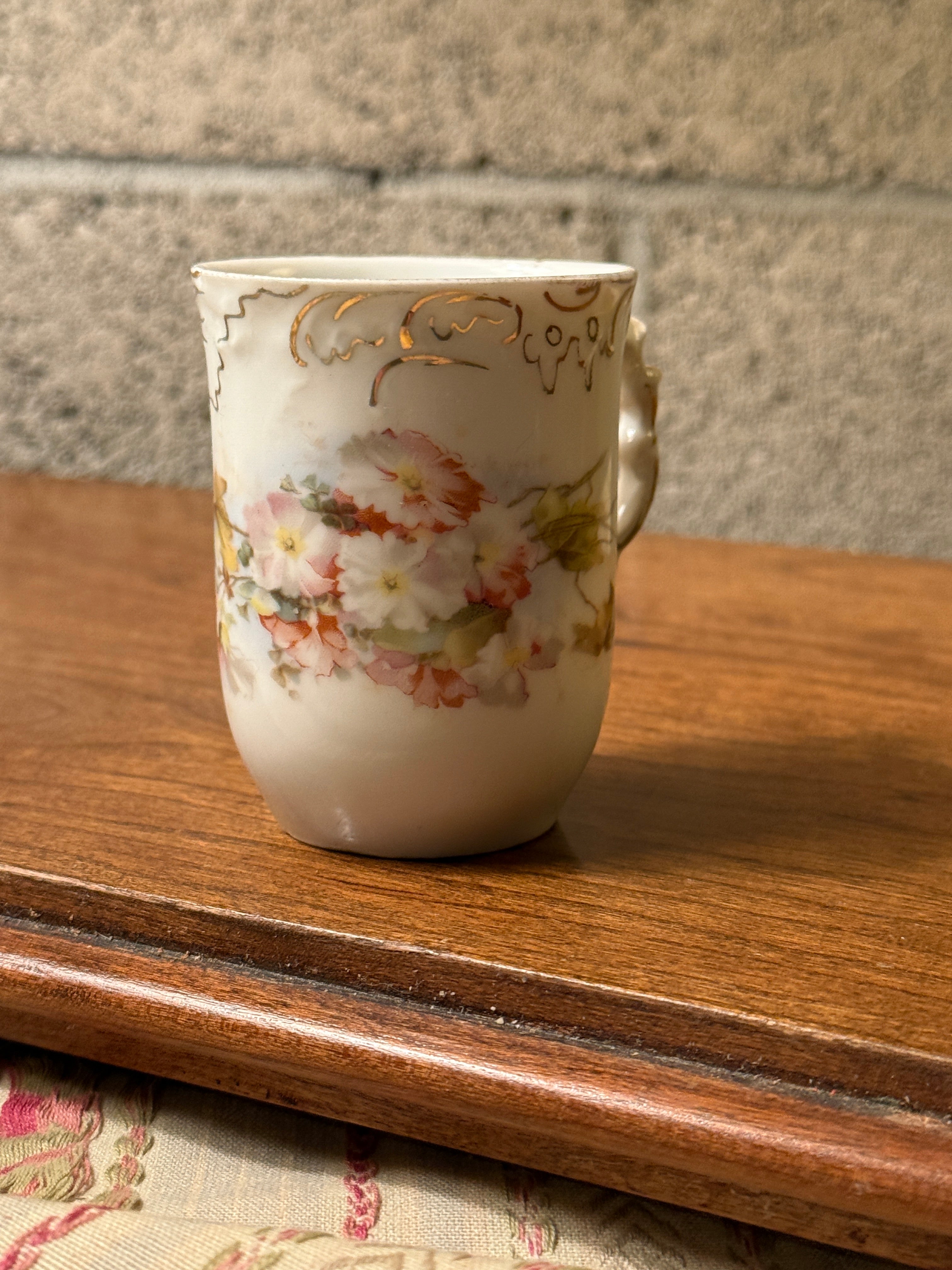 Vintage Floral Porcelain Demitasse Tea Cup with Gilt Rim Early-mid 20th Century