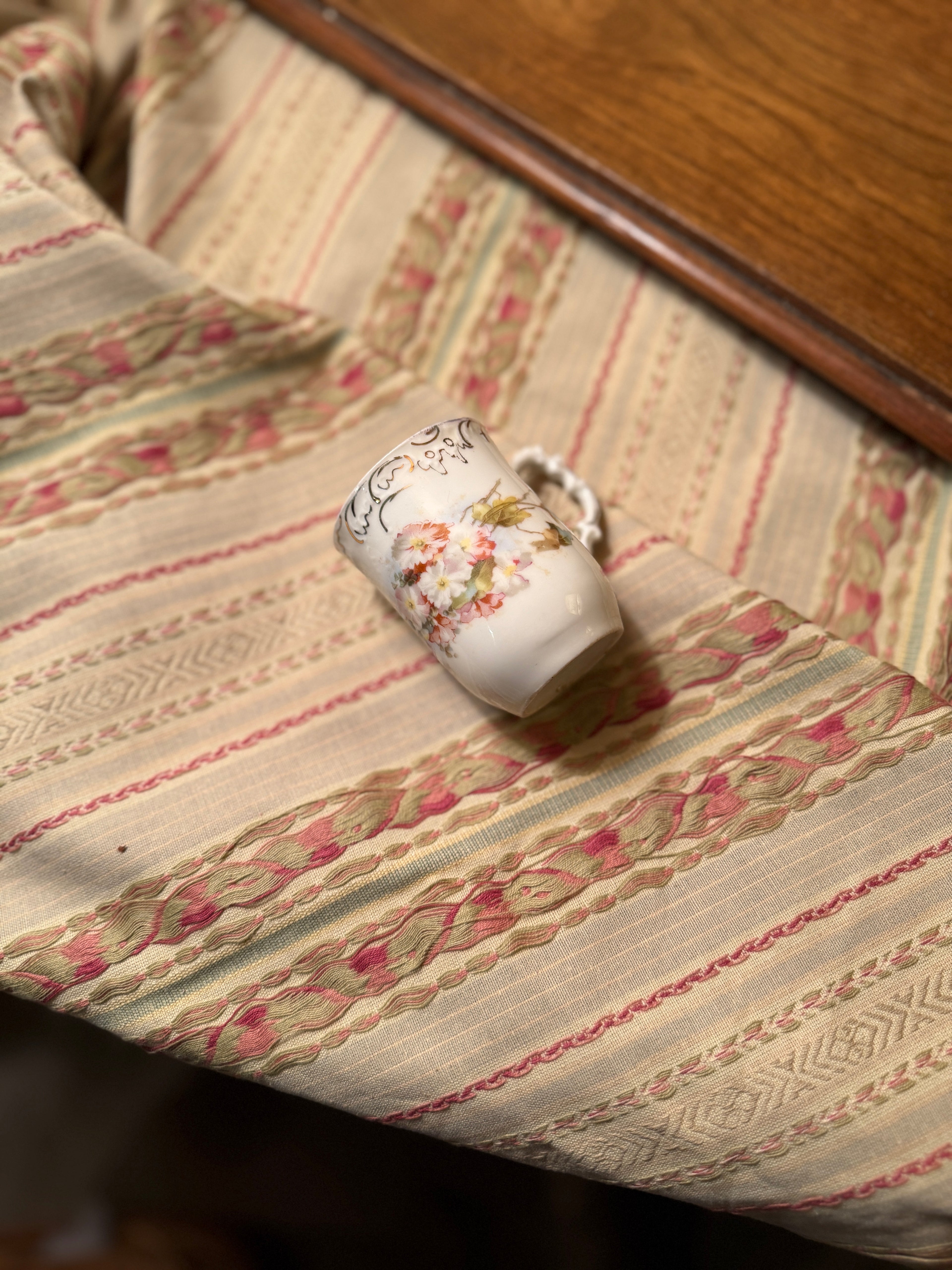 Vintage Floral Porcelain Demitasse Tea Cup with Gilt Rim Early-mid 20th Century