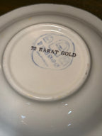 Small Gilded Dish with Moulded Scalloped Rim and a Smoky Worn Gold Border, Stamped 22 Karat Gold over a Blue Crest Mark