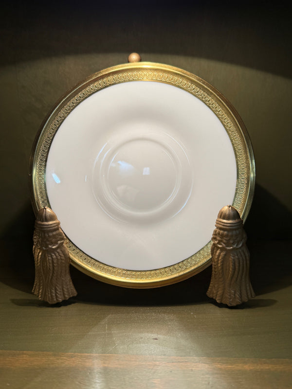Lenox “Aristocrat” Gold-Encrusted Saucer, Wide Acid-Etched Band on Ivory Porcelain, Gold Wreath Mark, Trenton, New Jersey, 1953 or Later