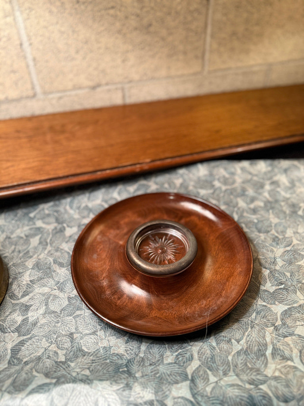 Mid-Century Woodbury’s Woodware Chip and Dip Tray with Glass Insert