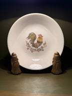 Taylor, Smith & Taylor “Rooster” Coupe Bowl, Stylised Cockerel in Olive, Gold and Rust, Marked Oven Proof and Detergent Safe, Chester, West Virginia