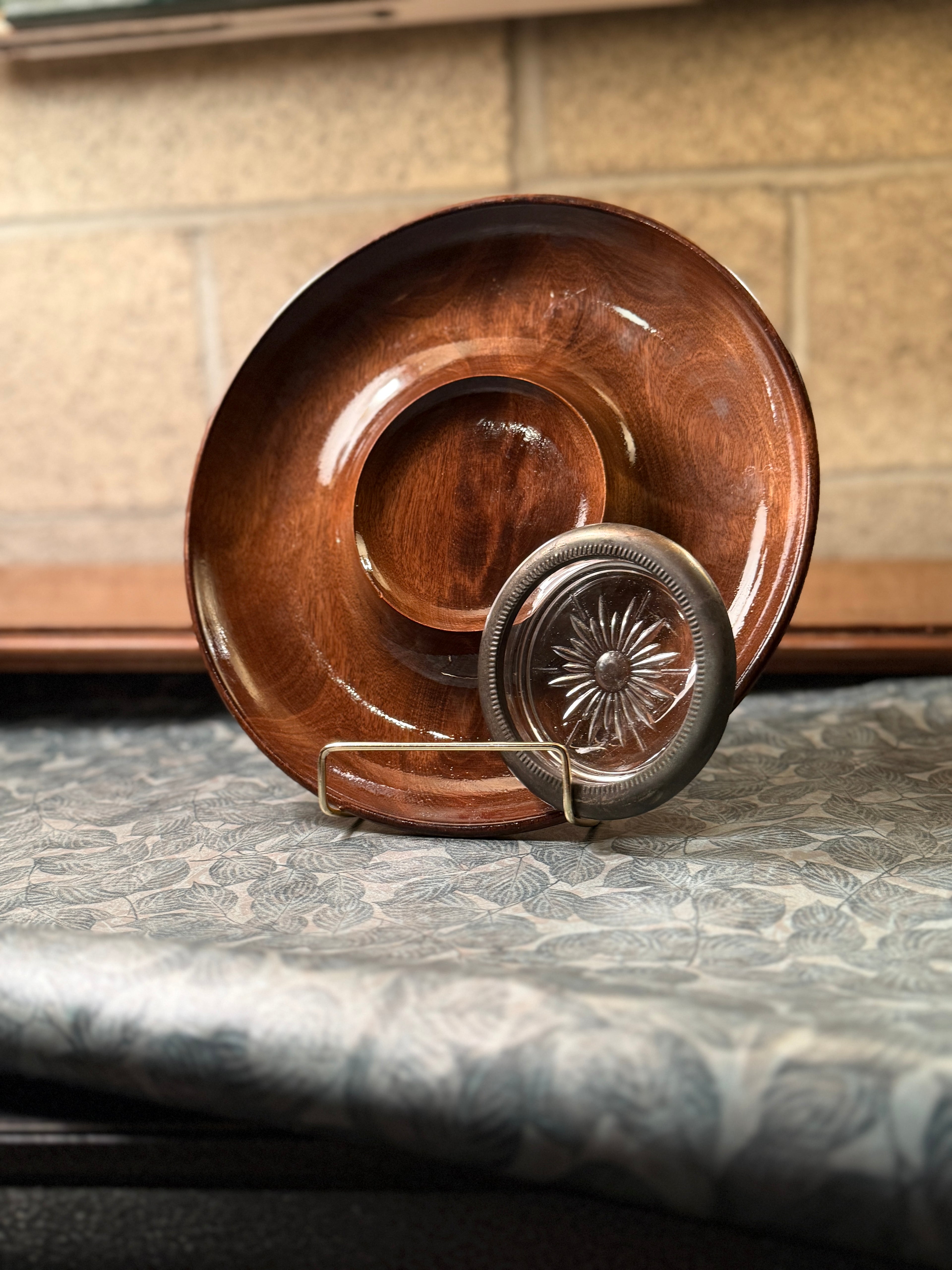Mid-Century Woodbury’s Woodware Chip and Dip Tray with Glass Insert