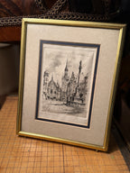 Vintage Munich City Etching, Mariensäule Marienplatz | c. 1920s–1940s