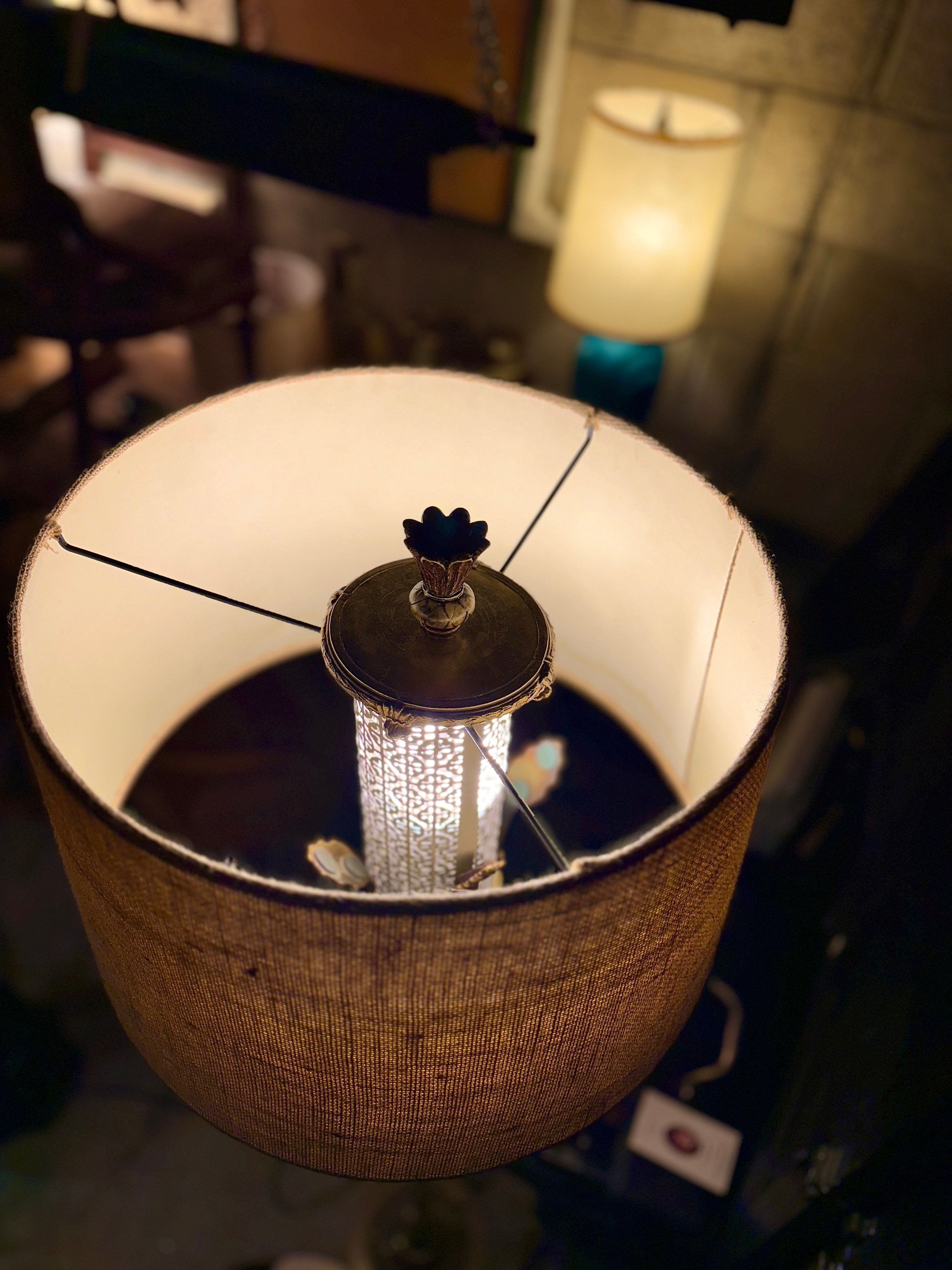 Architectural Art Deco Pull-Down Brass Torchiere Floor Lamp, c.1935–1950