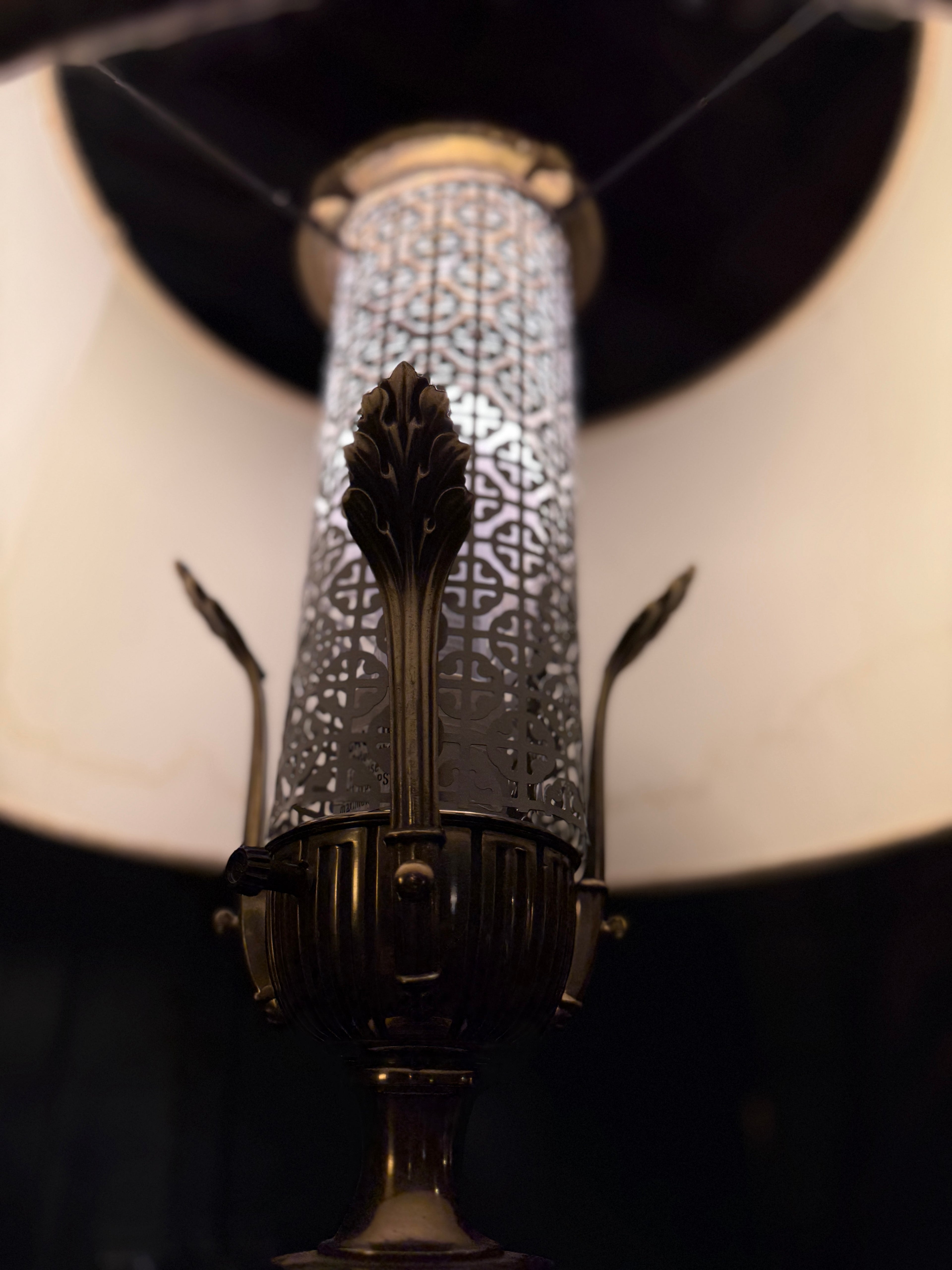 Architectural Art Deco Pull-Down Brass Torchiere Floor Lamp, c.1935–1950