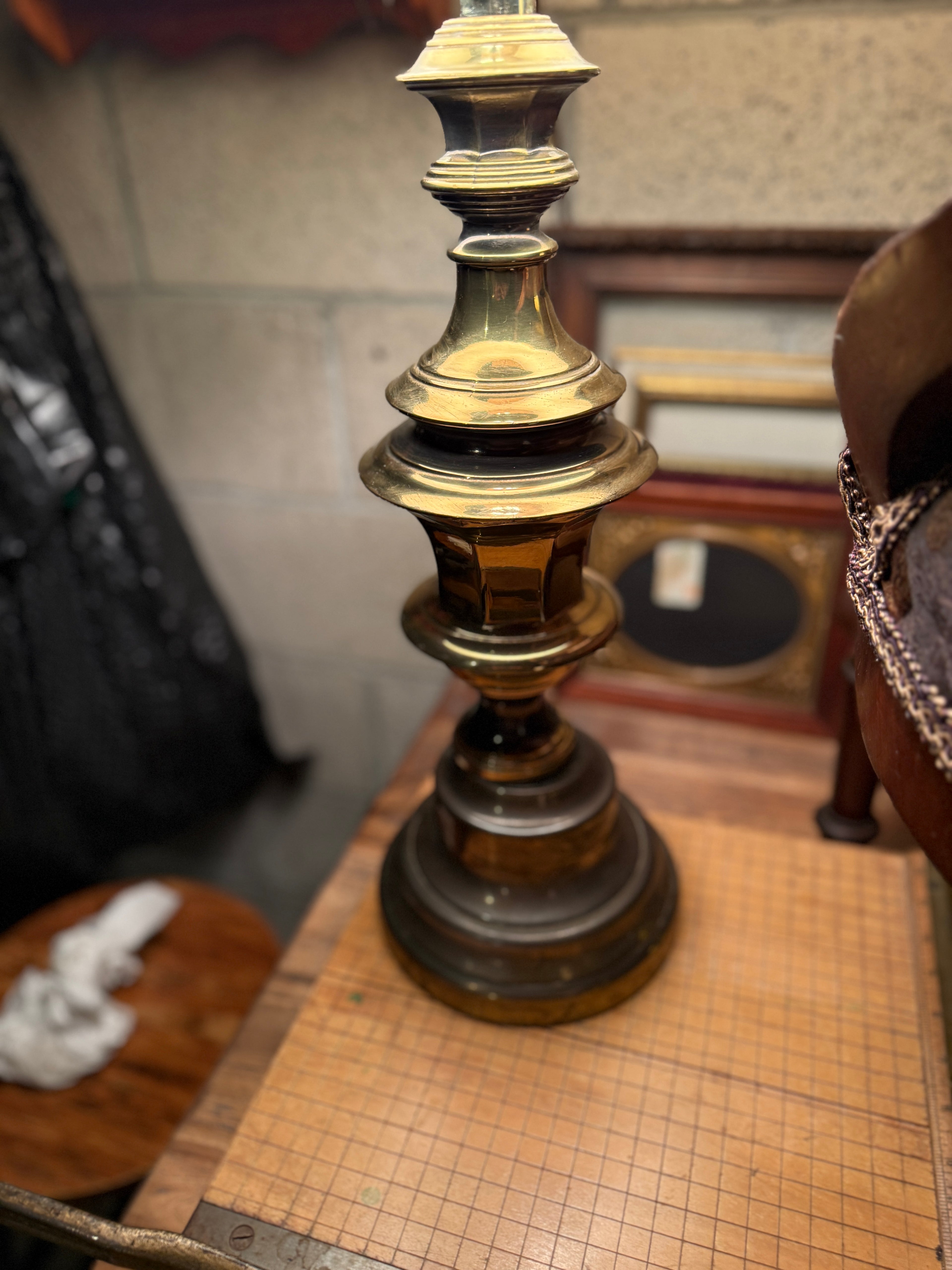 Vintage Brass Table Lamp, c. 1930s–1940s, Neoclassical Baluster Form