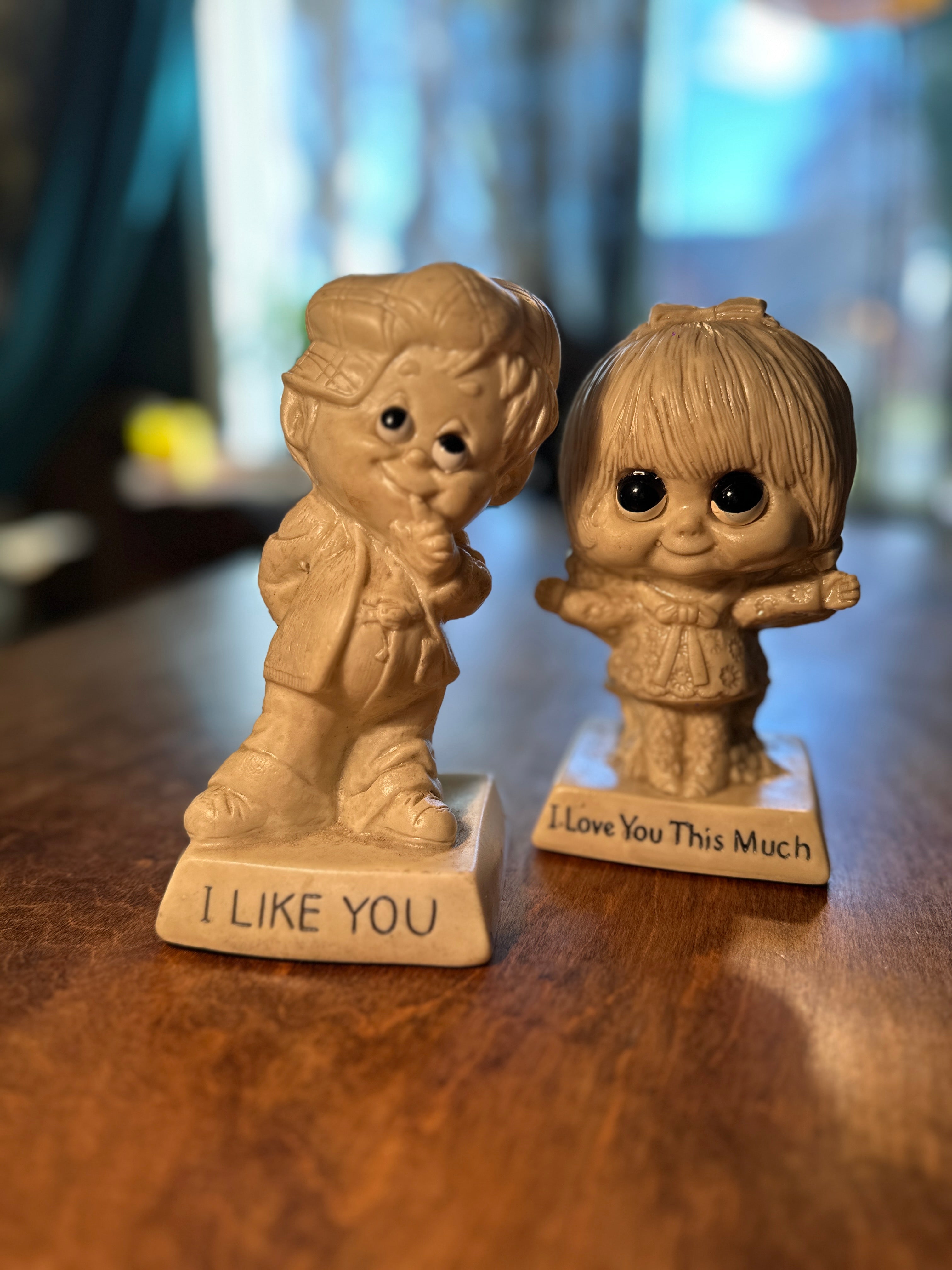 Vintage 1973 Wallace Berrie “I Like You / I Love You This Much” Figurine Pair – Made in USA Sentimental Collectible
