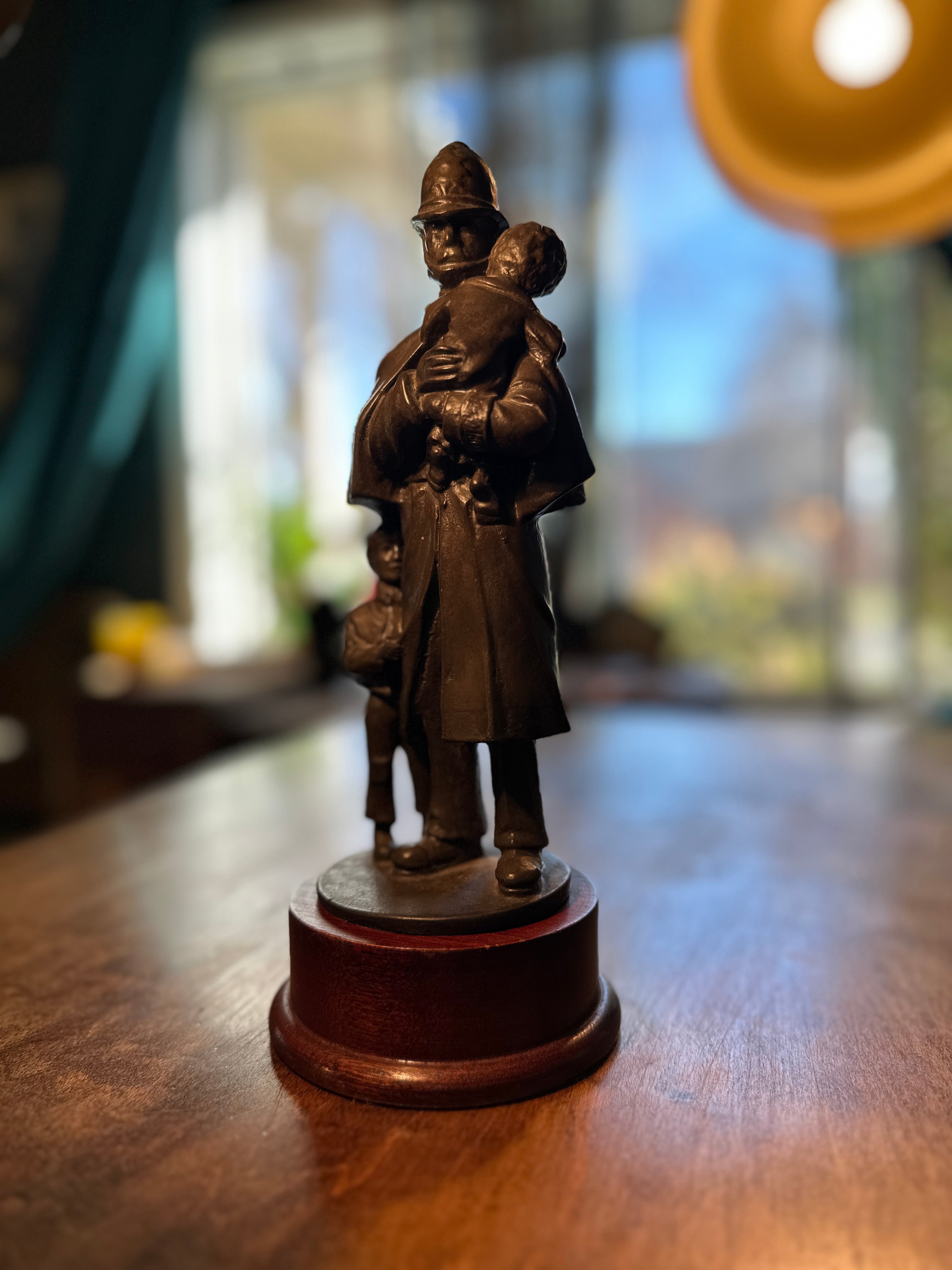 Vintage Firefighter Rescue Sculpture Bronze Tone Statue 1970