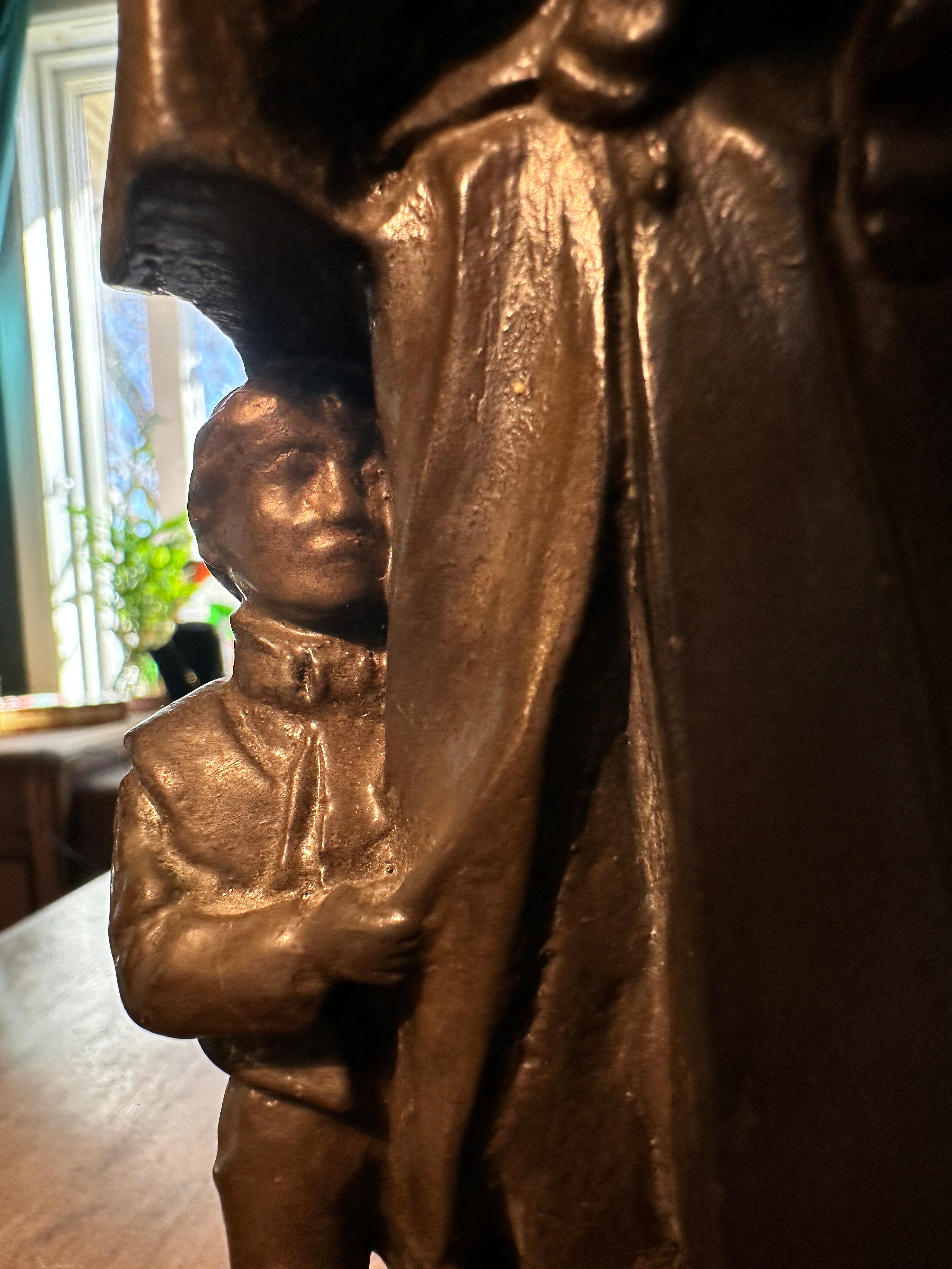 Vintage Firefighter Rescue Sculpture Bronze Tone Statue 1970