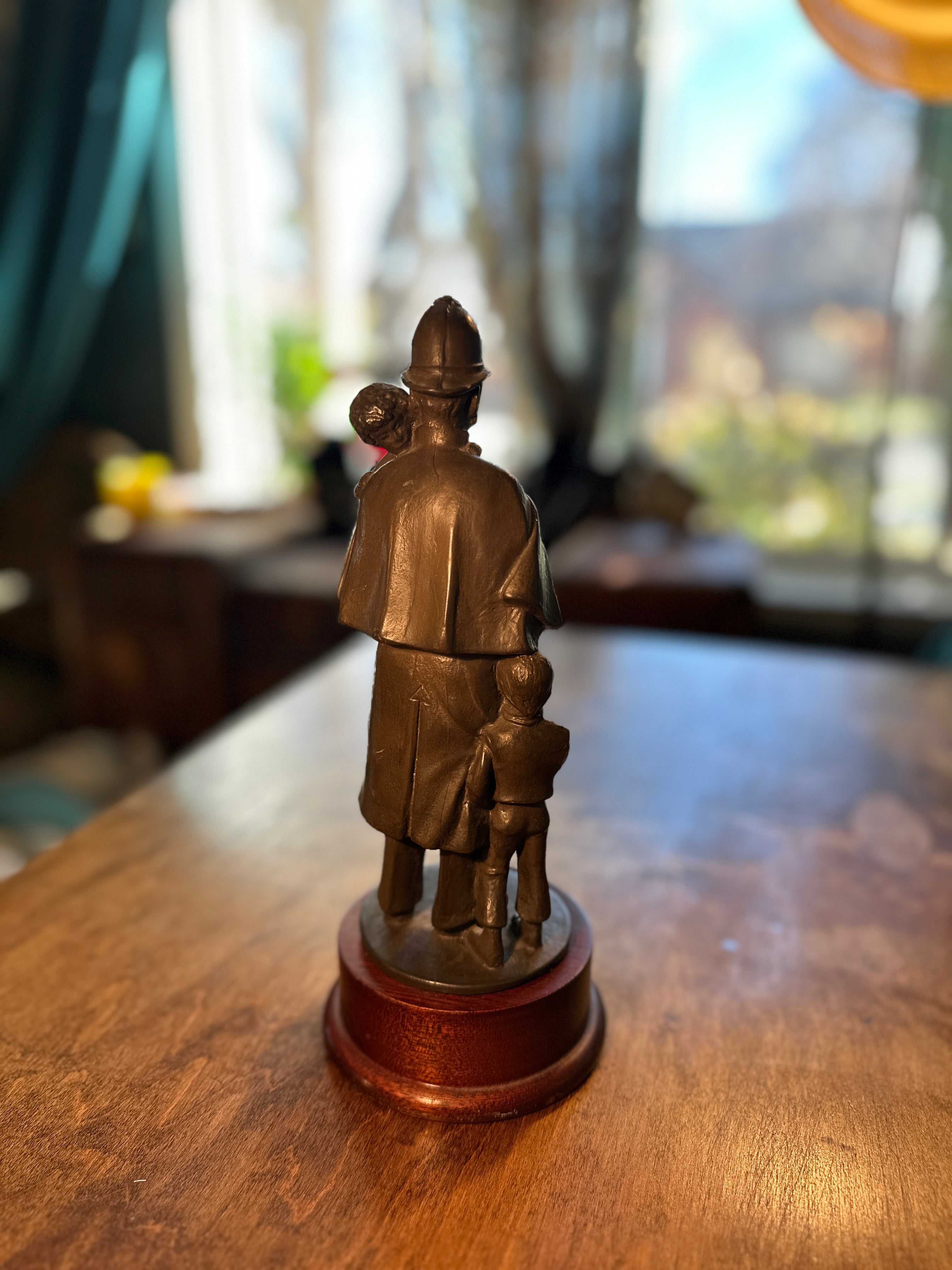 Vintage Firefighter Rescue Sculpture Bronze Tone Statue 1970