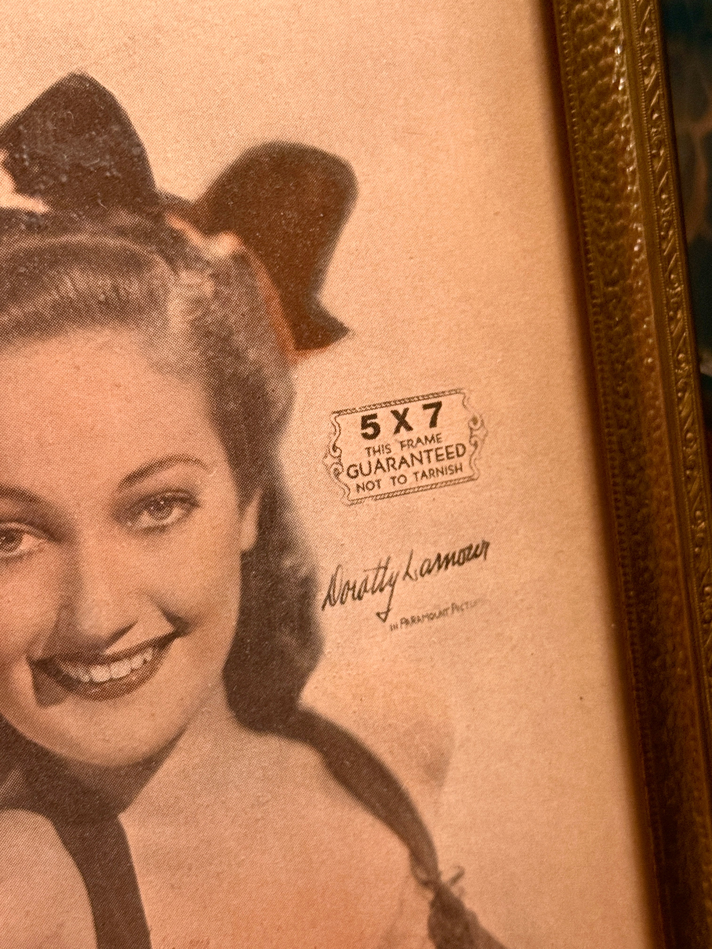Hollywood Studio-Era Brass Picture Frame with Dorothy Lamour Image | c. 1935–1945