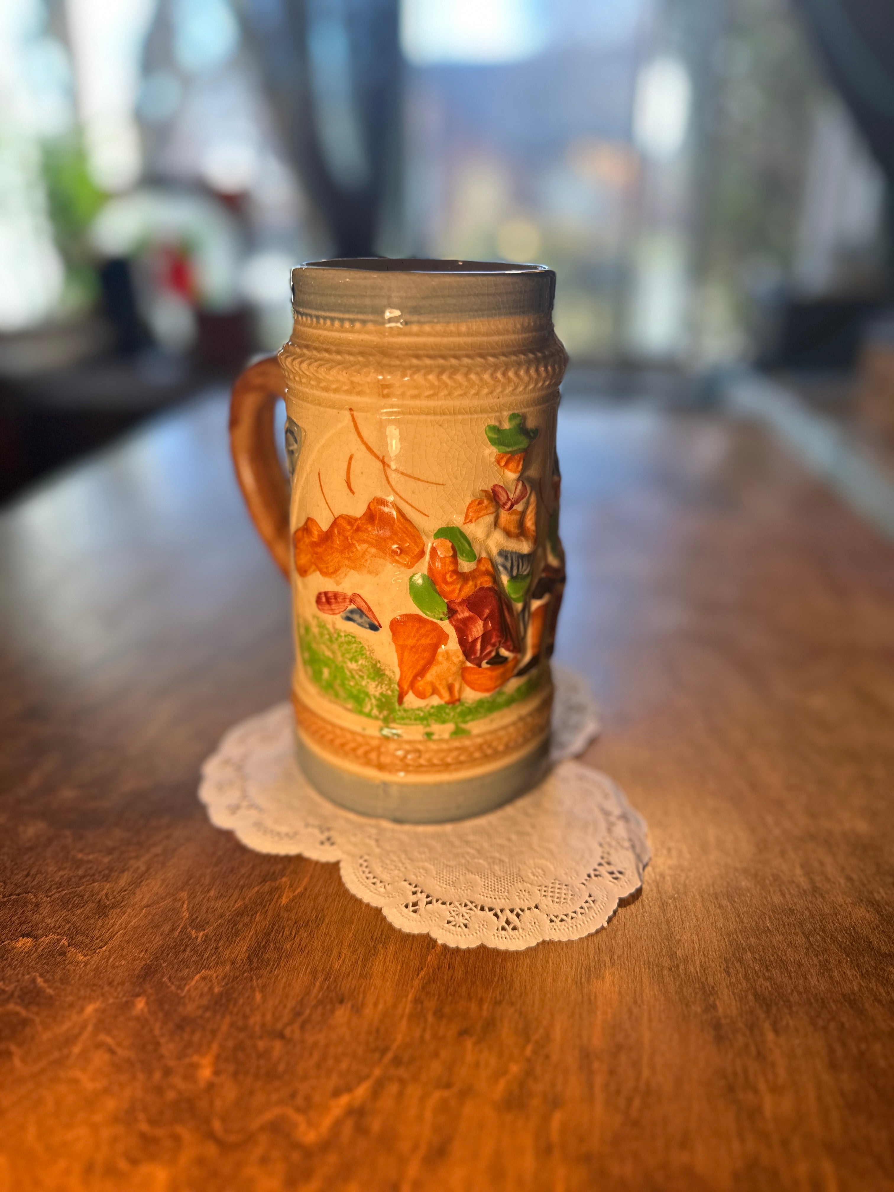 Mid-Century Hand-Painted Japanese Relief Beer Stein, c. 1950s