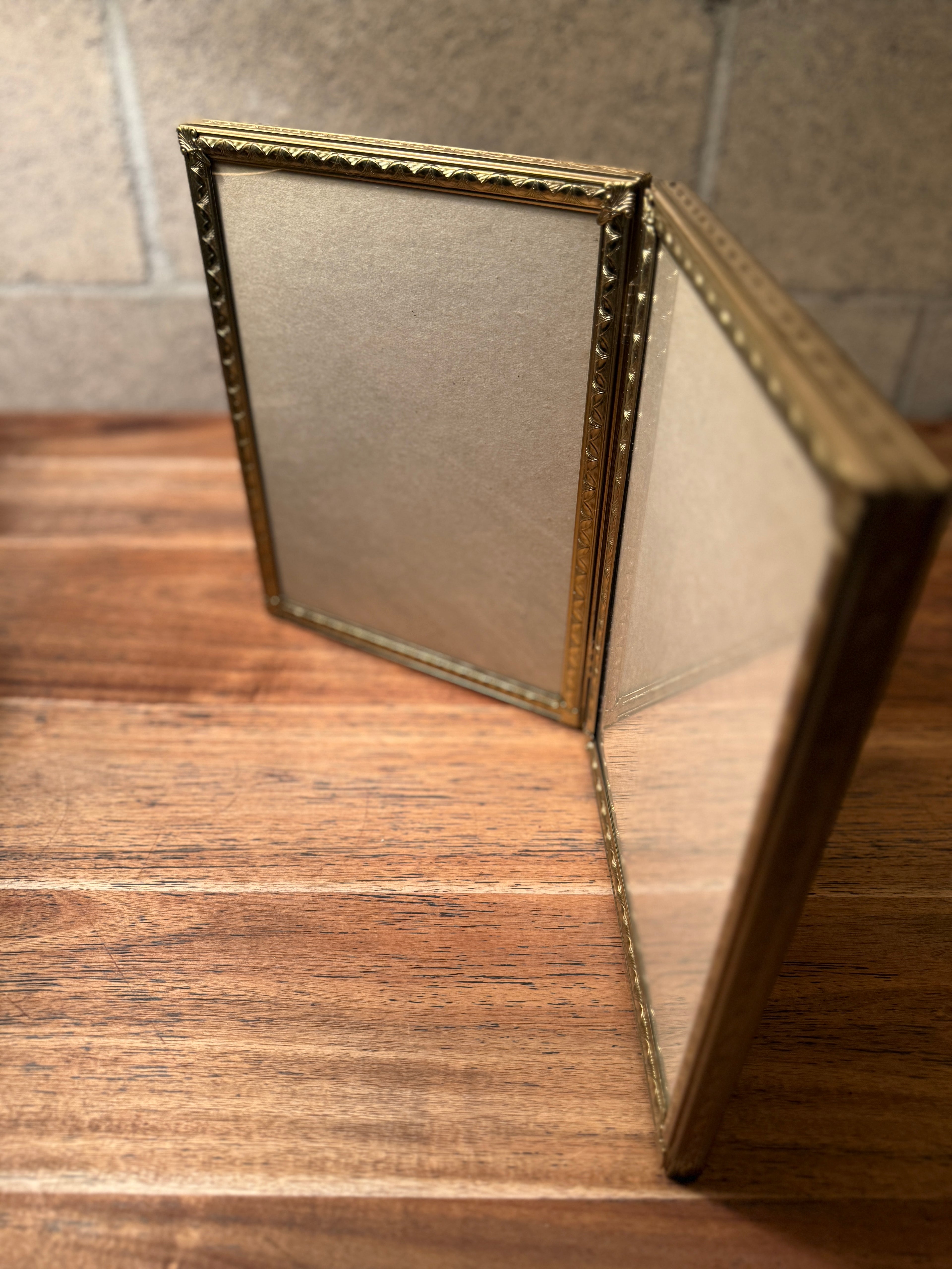 Antique Brass Double Picture Frame with Velvet Backing | c. 1925–1945