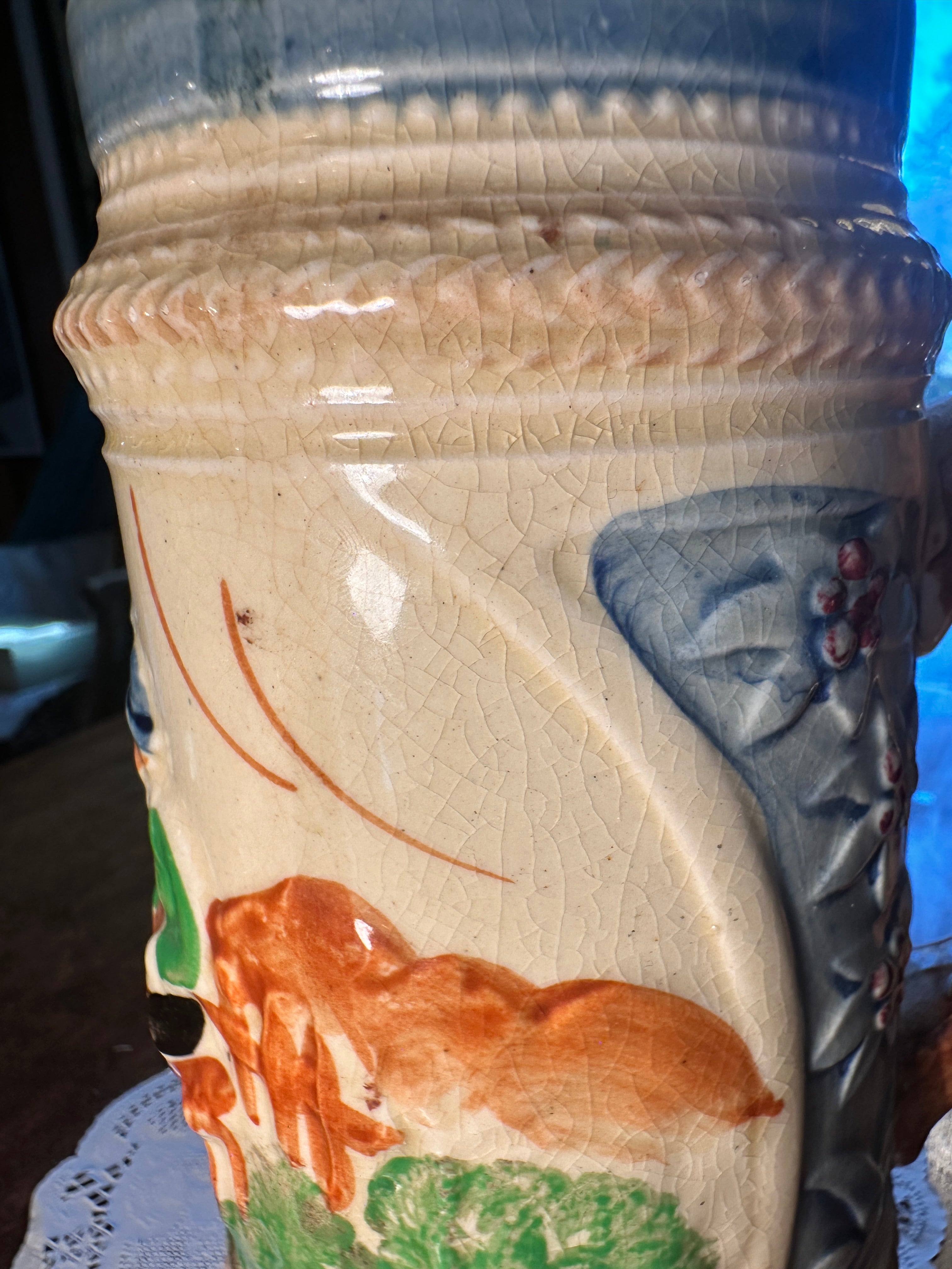 Mid-Century Hand-Painted Japanese Relief Beer Stein, c. 1950s