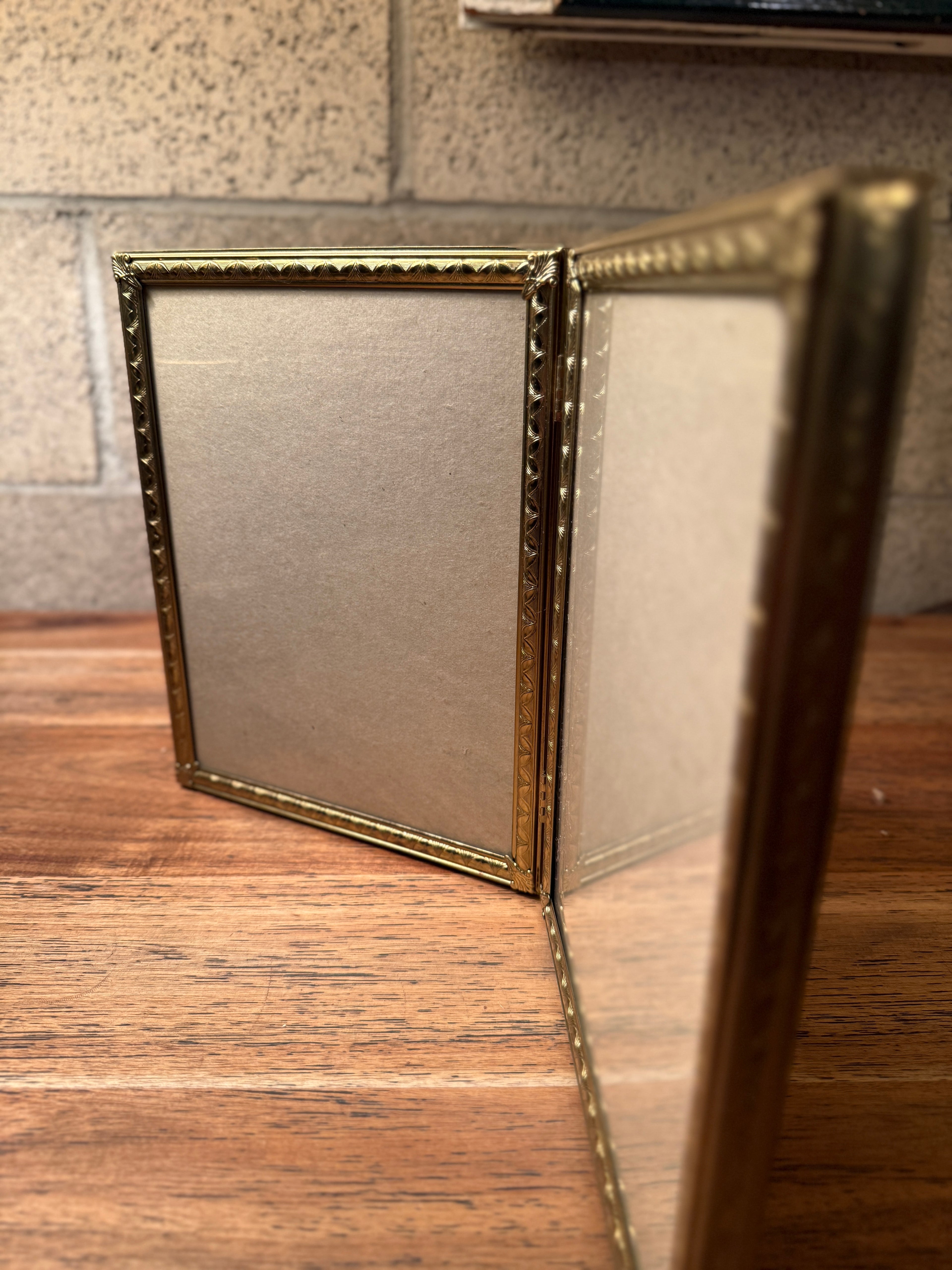 Antique Brass Double Picture Frame with Velvet Backing | c. 1925–1945