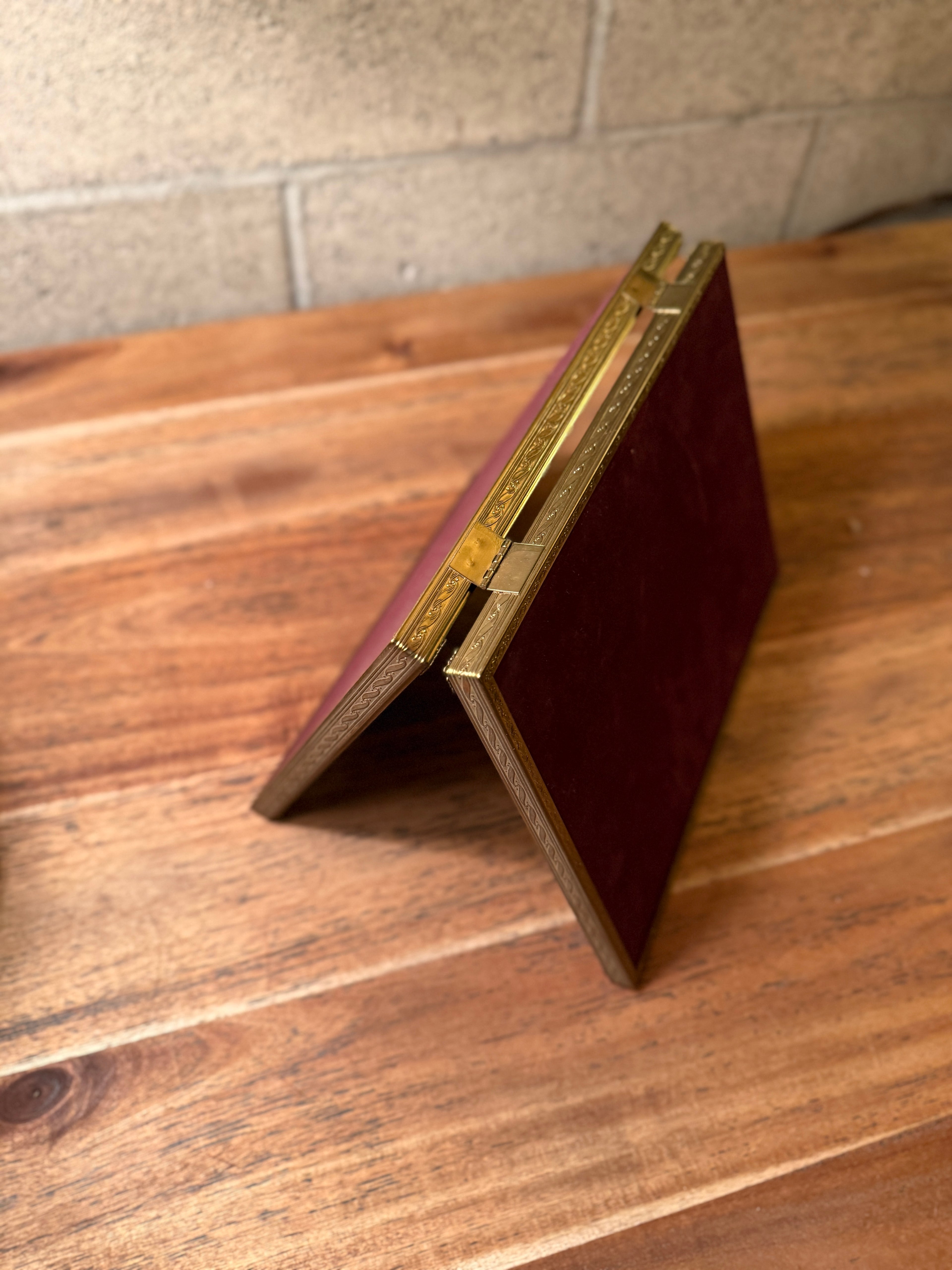 Antique Brass Double Picture Frame with Velvet Backing | c. 1925–1945