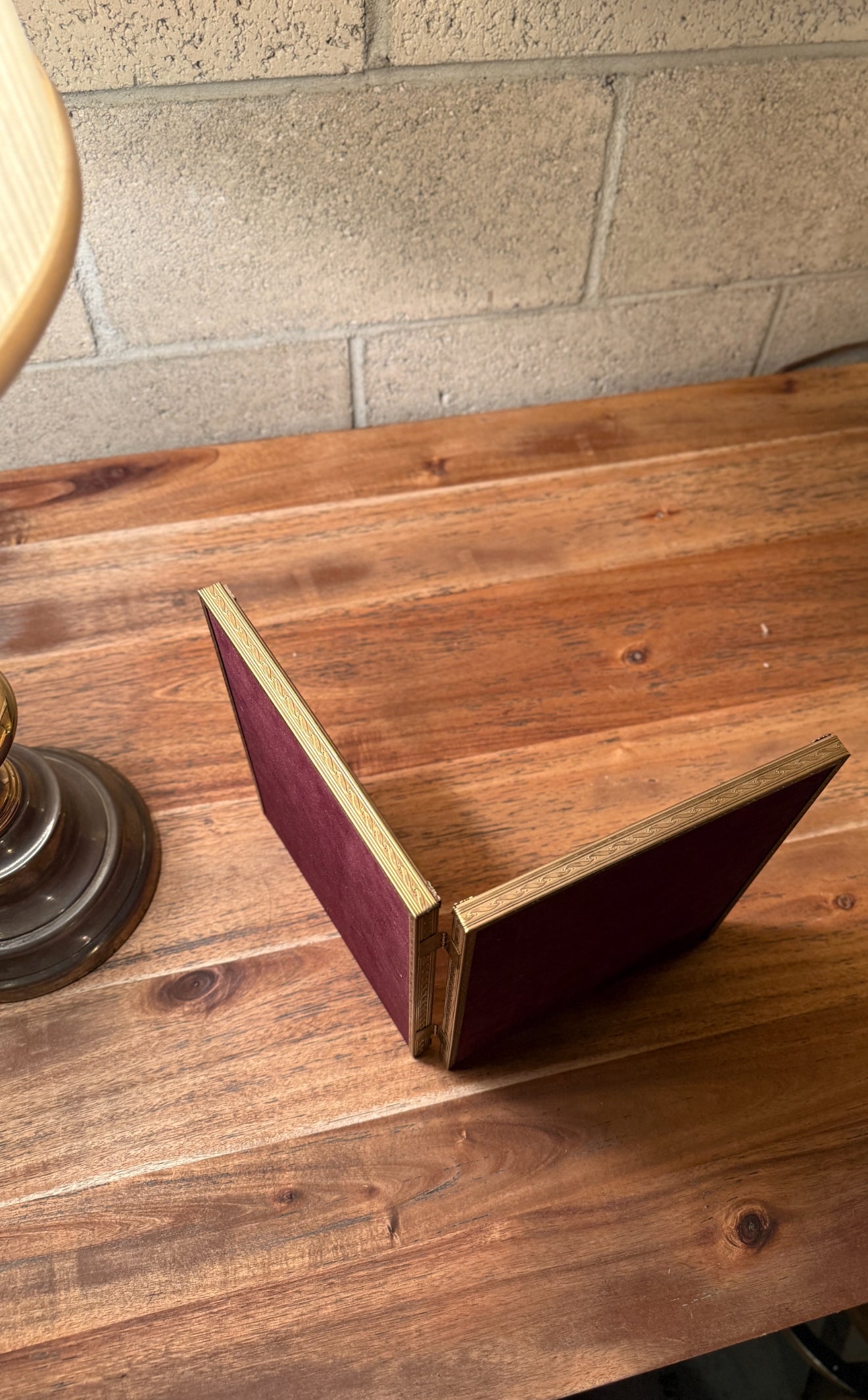 Antique Brass Double Picture Frame with Velvet Backing | c. 1925–1945