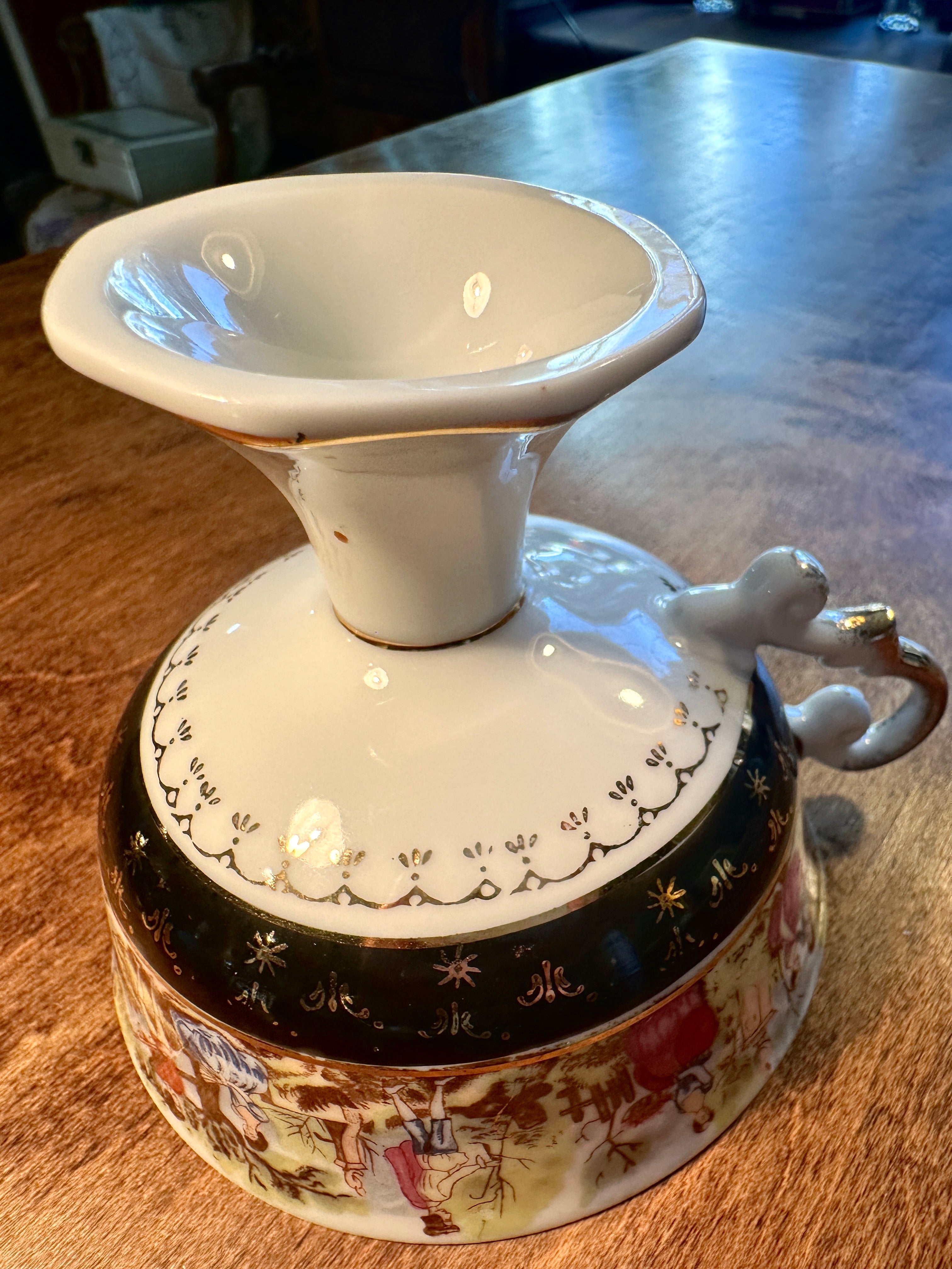 Antique French Rococo Revival Pedestal Porcelain Chocolate Cup c.1880–1910 Pastoral Scene Gilt