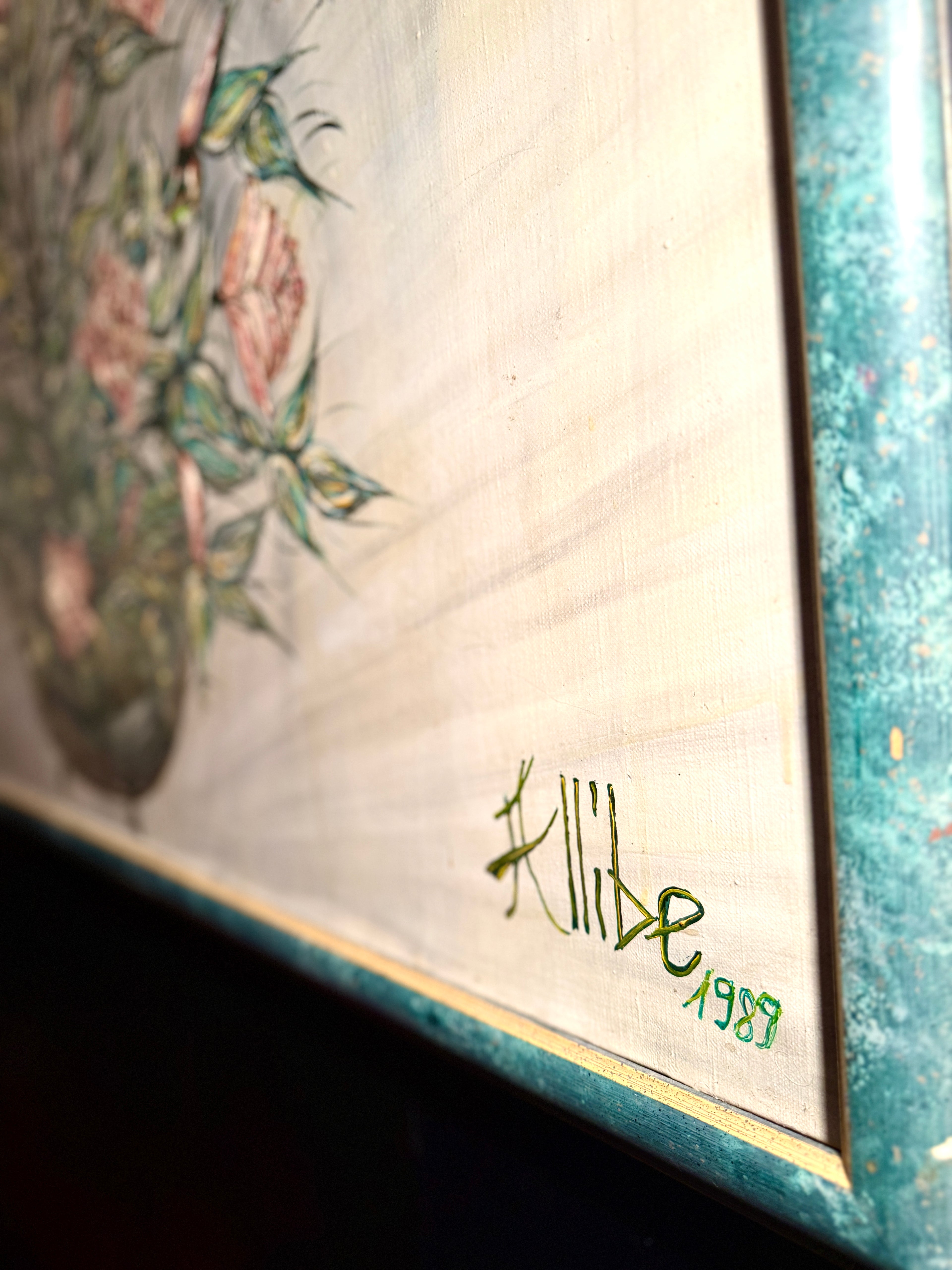 Early Original Floral Painting by Kat Allibe | Signed & Dated 1989