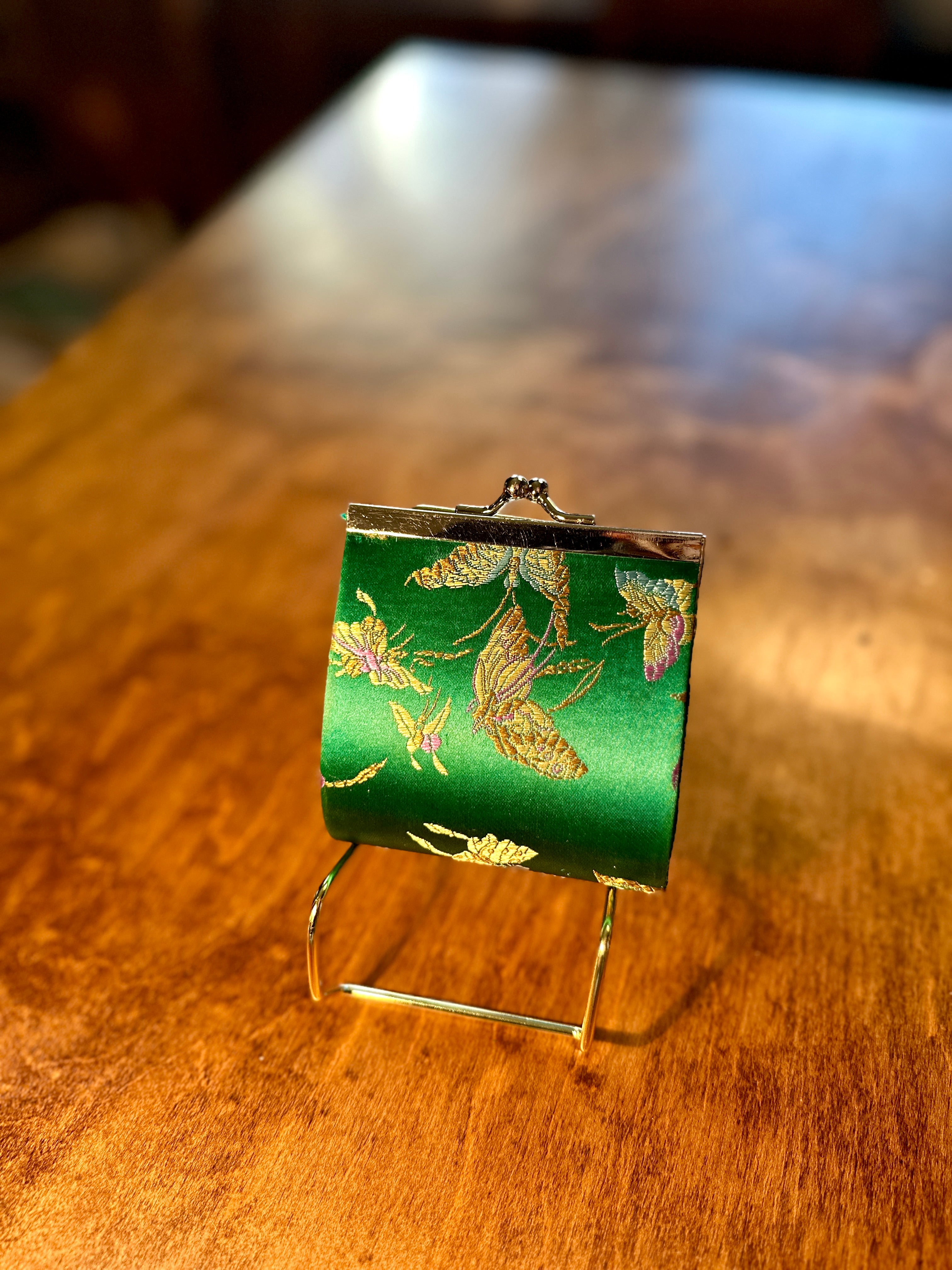 Vintage Green Brocade Butterfly Evening Bag Kiss Lock c.1950s