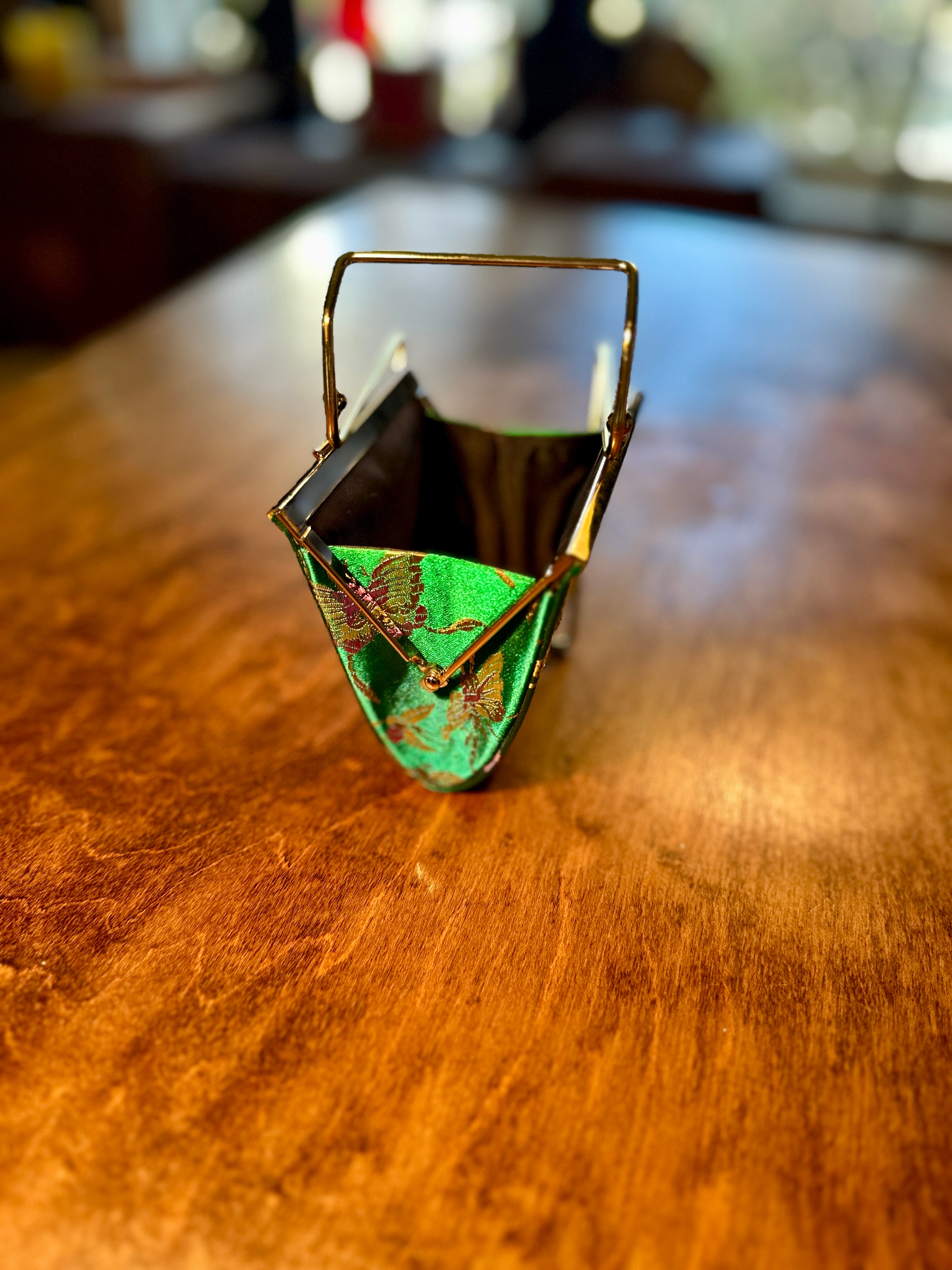 Vintage Green Brocade Butterfly Evening Bag Kiss Lock c.1950s