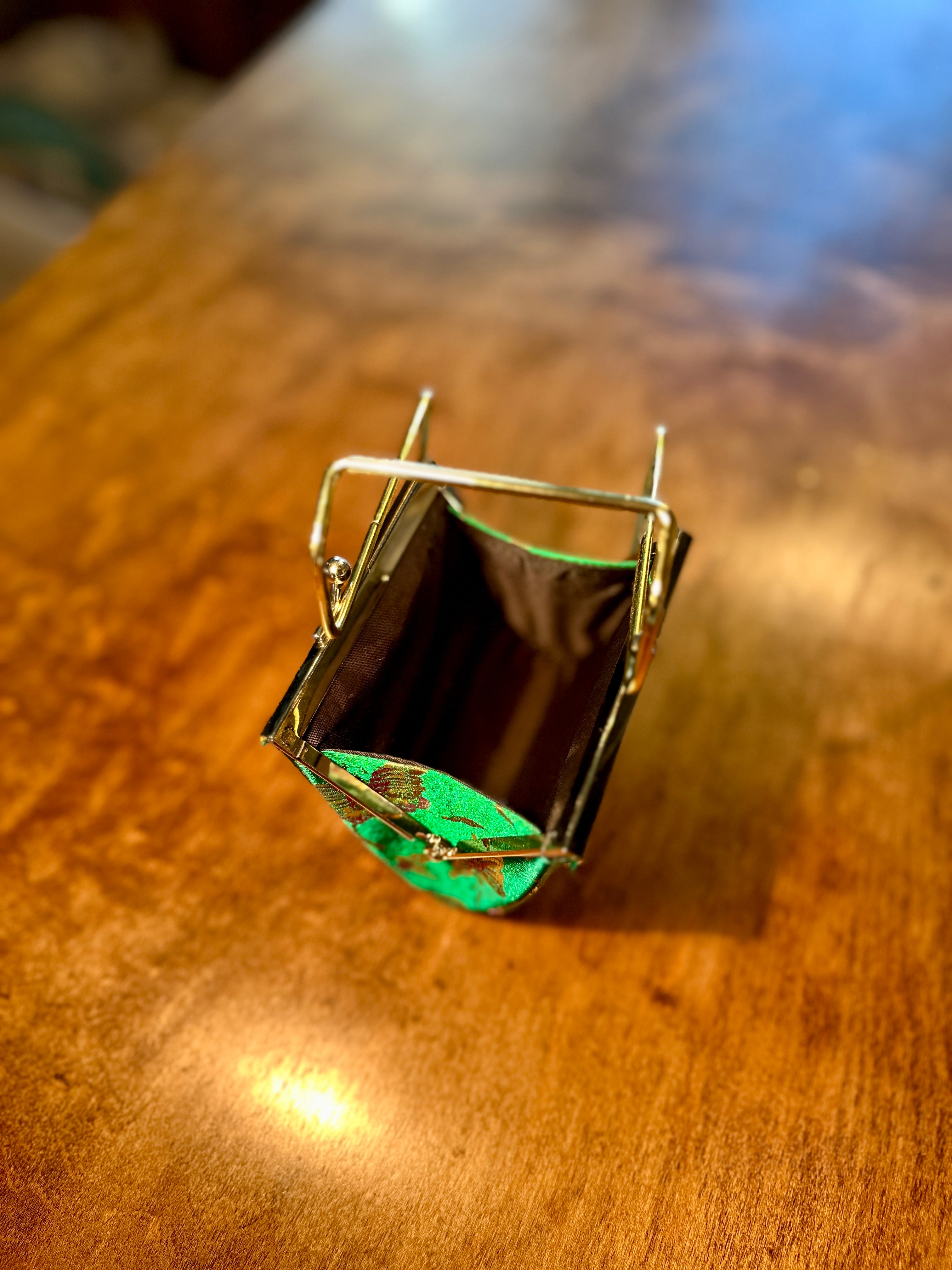 Vintage Green Brocade Butterfly Evening Bag Kiss Lock c.1950s