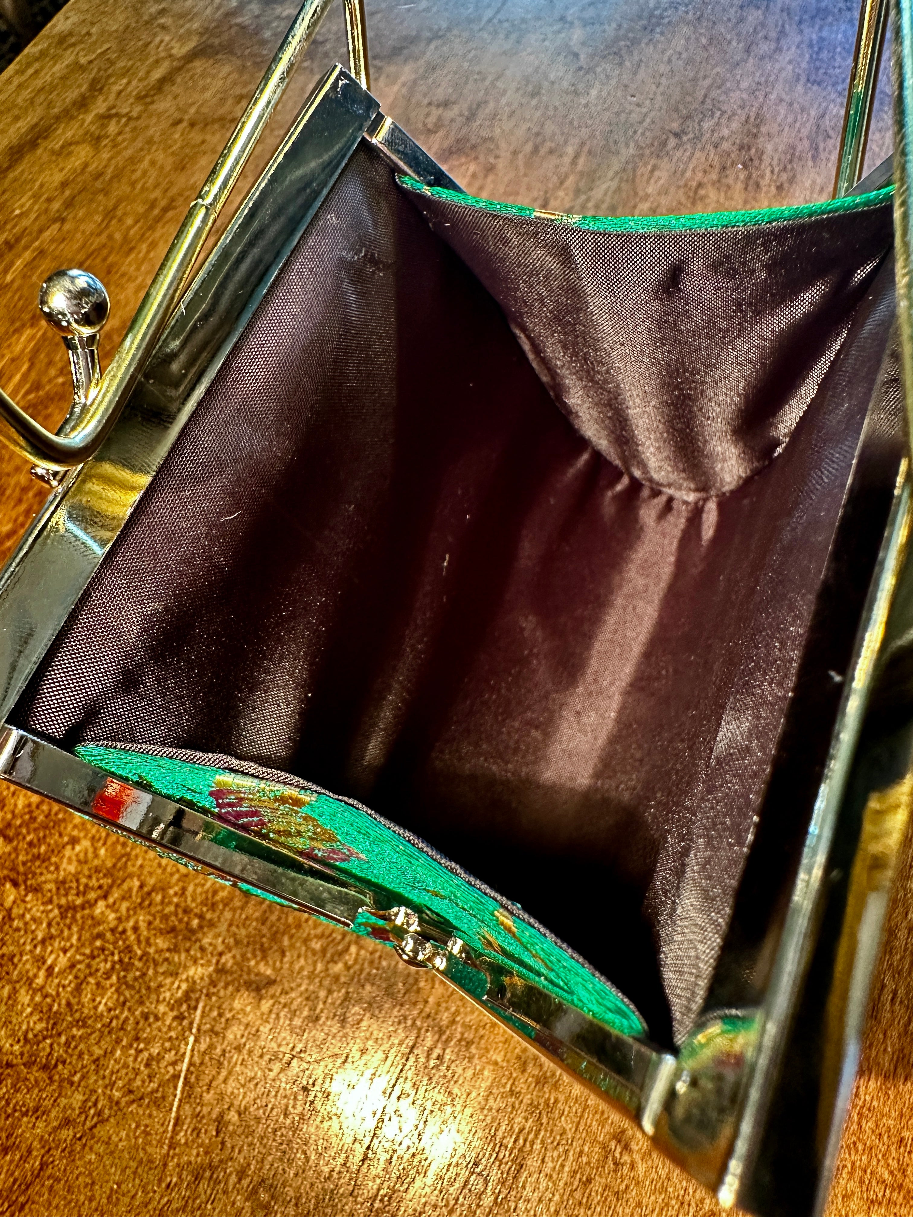 Vintage Green Brocade Butterfly Evening Bag Kiss Lock c.1950s