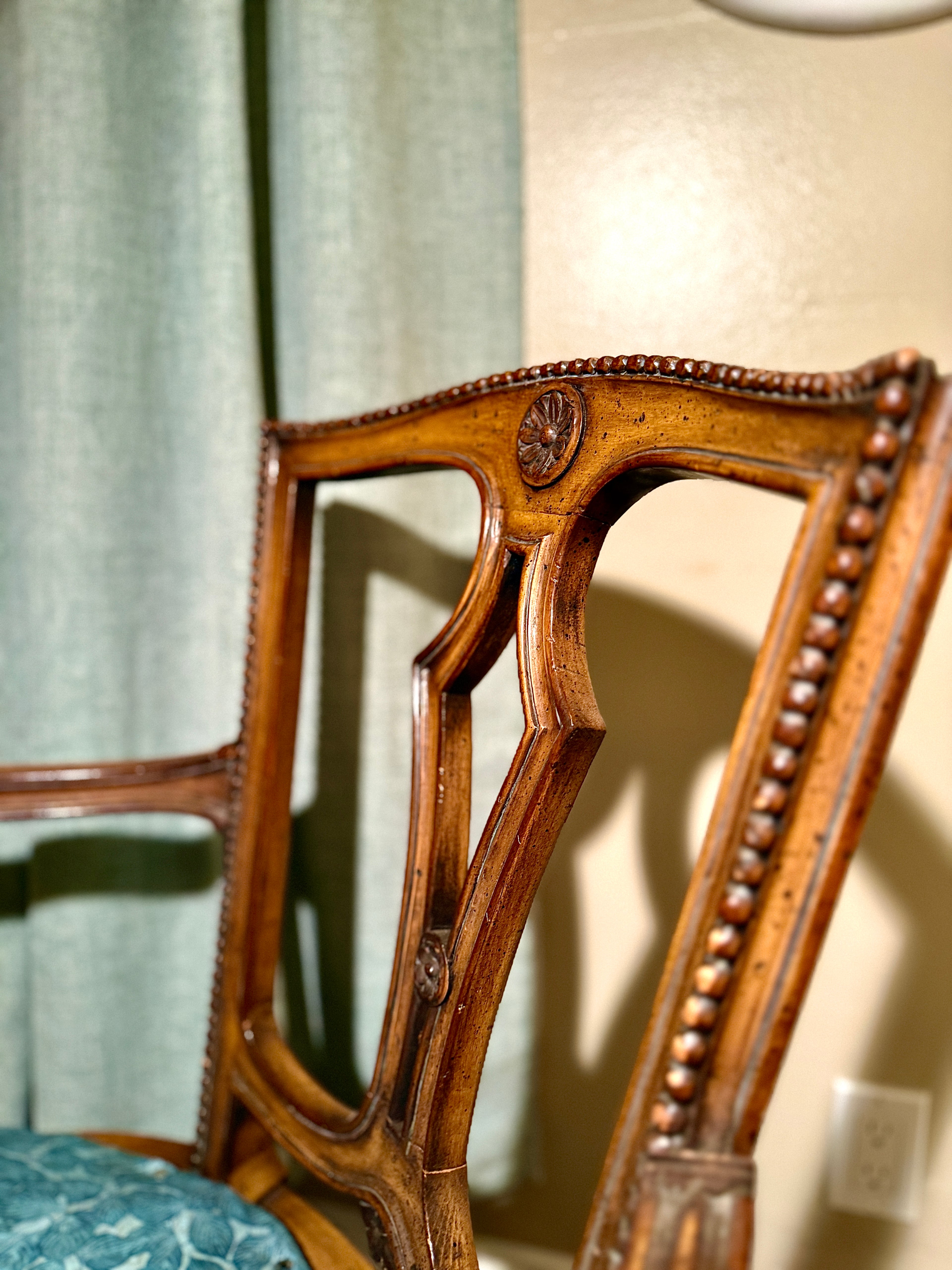Early 20th-Century Open-Back Armchair with Preserved Woven Seat & Custom Leather Upholstery c. 1910-1930s